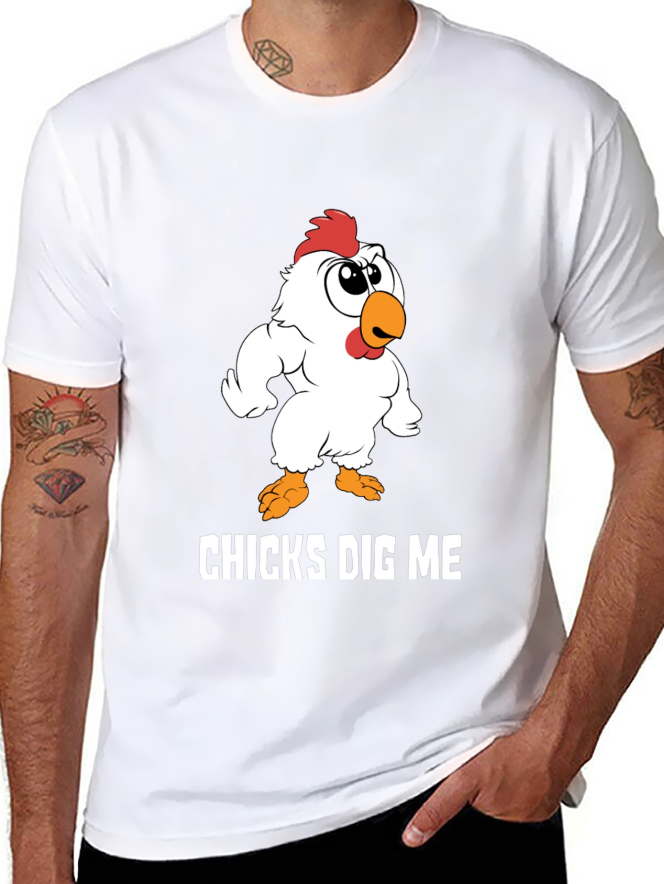 Chicks Dig Me Funny Cartoon Chicken Graphic T-Shirt