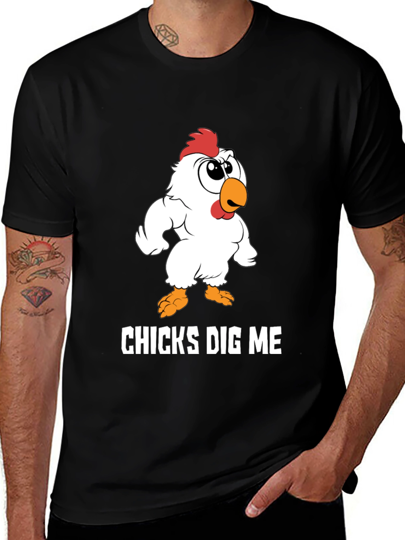 Chicks Dig Me Funny Cartoon Chicken Graphic T-Shirt