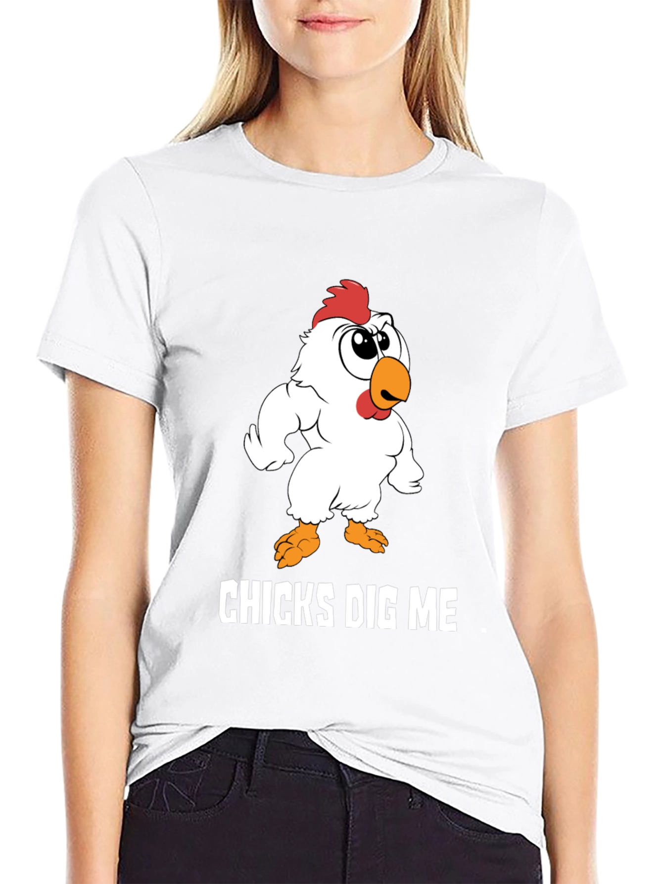 Chicks Dig Me Funny Cartoon Chicken Graphic T-Shirt
