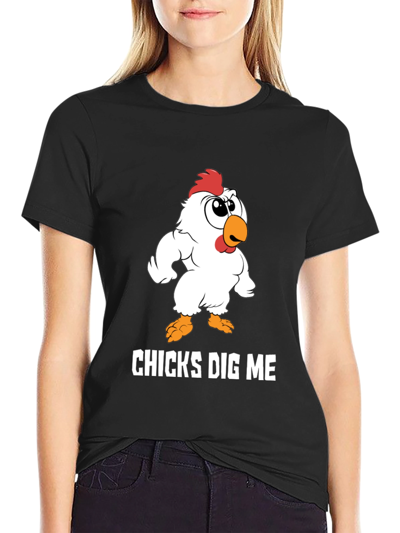 Chicks Dig Me Funny Cartoon Chicken Graphic T-Shirt