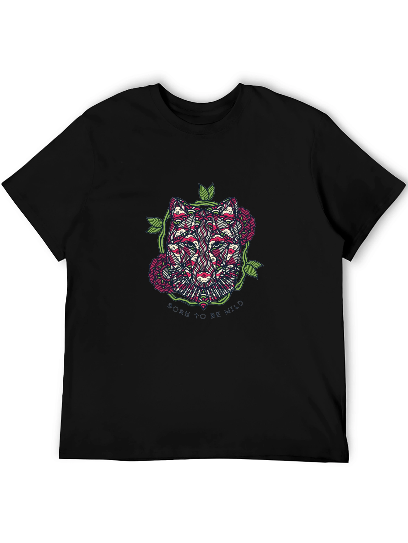 Wolf Floral Graphic Black T-Shirt