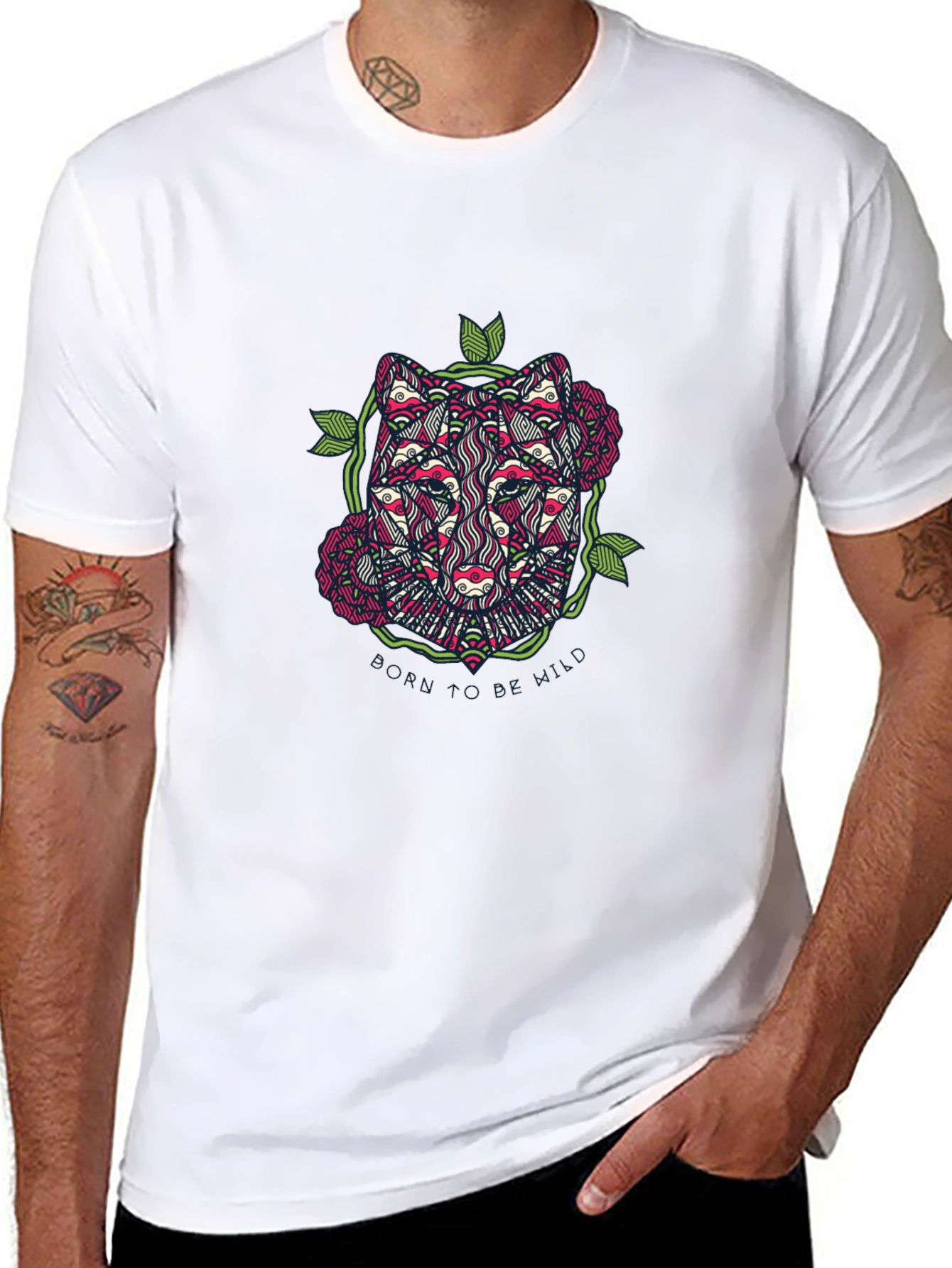 Wolf Floral Graphic Black T-Shirt