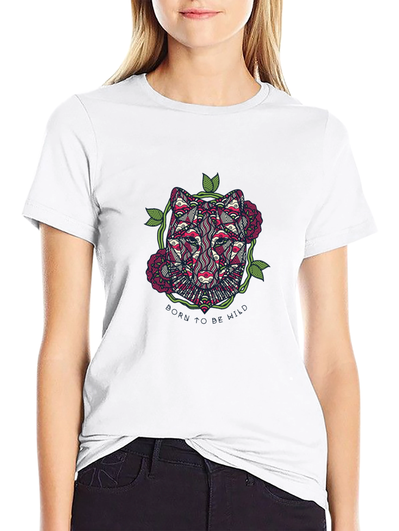 Wolf Floral Graphic Black T-Shirt
