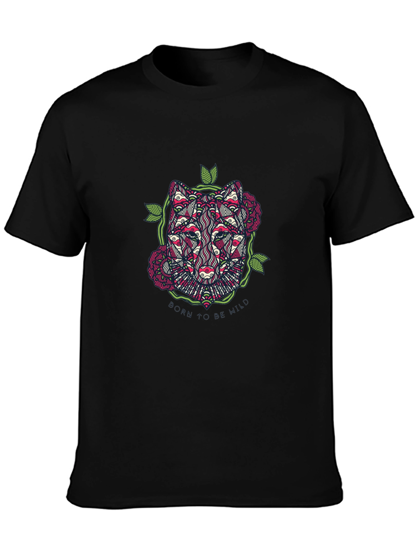 Wolf Floral Graphic Black T-Shirt