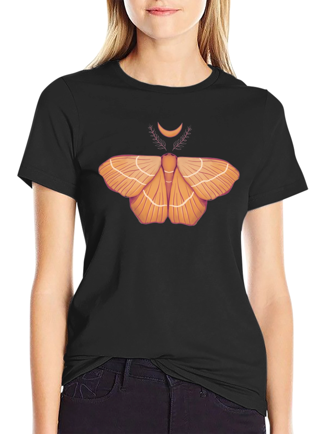 Moth & Moon Graphic Tee - Stylish Black T-Shirt