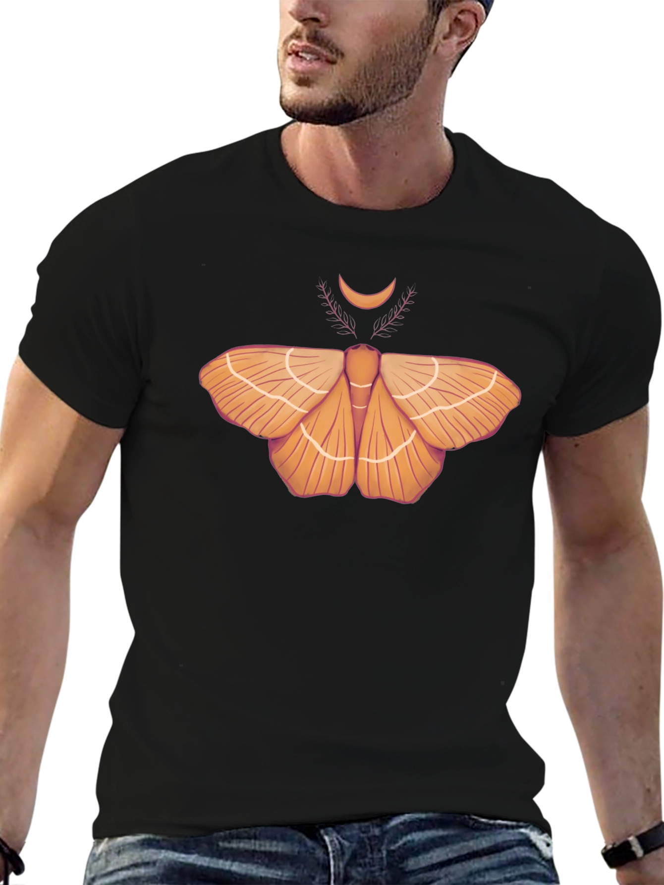 Moth & Moon Graphic Tee - Stylish Black T-Shirt
