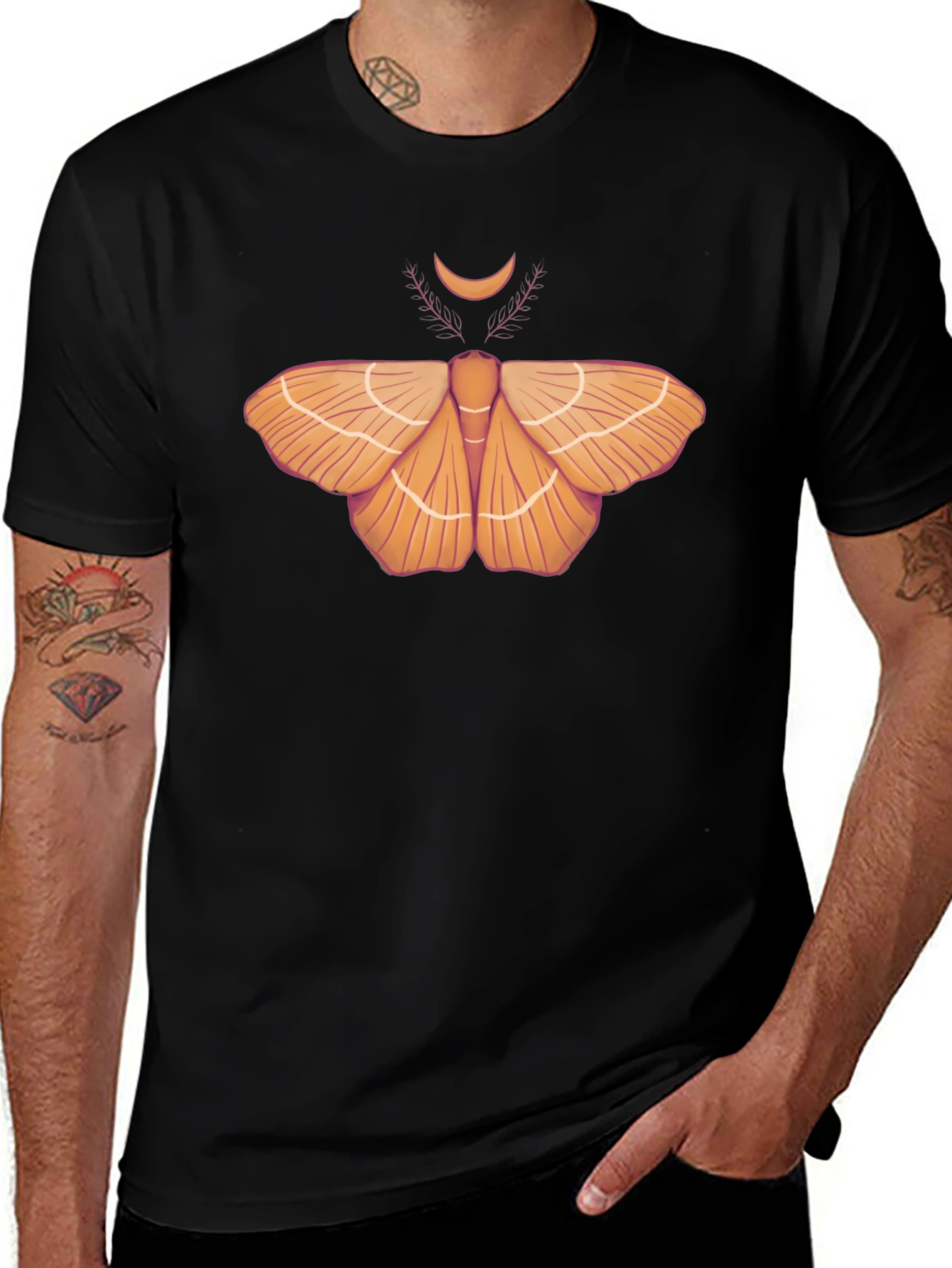 Moth & Moon Graphic Tee - Stylish Black T-Shirt