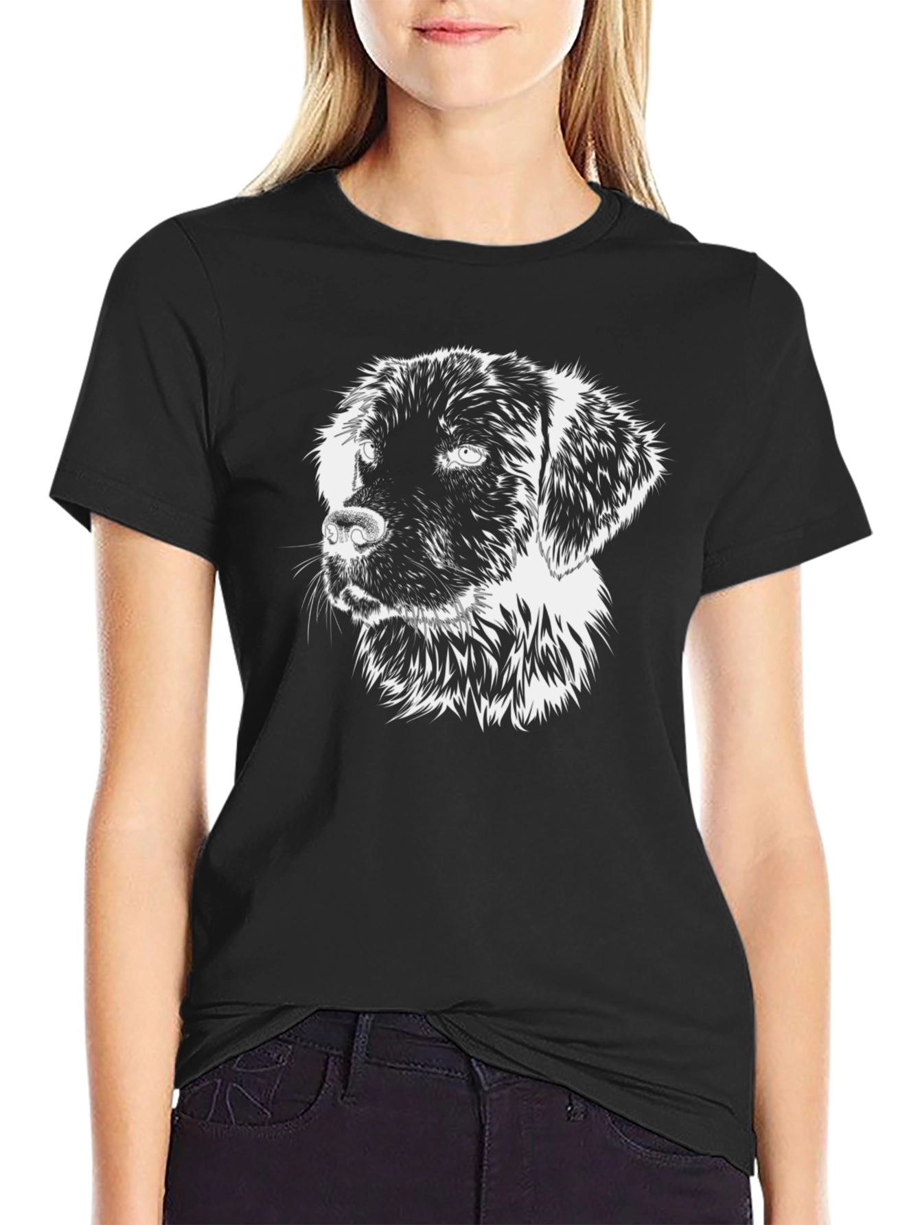 Dog Graphic Print Black T-Shirt