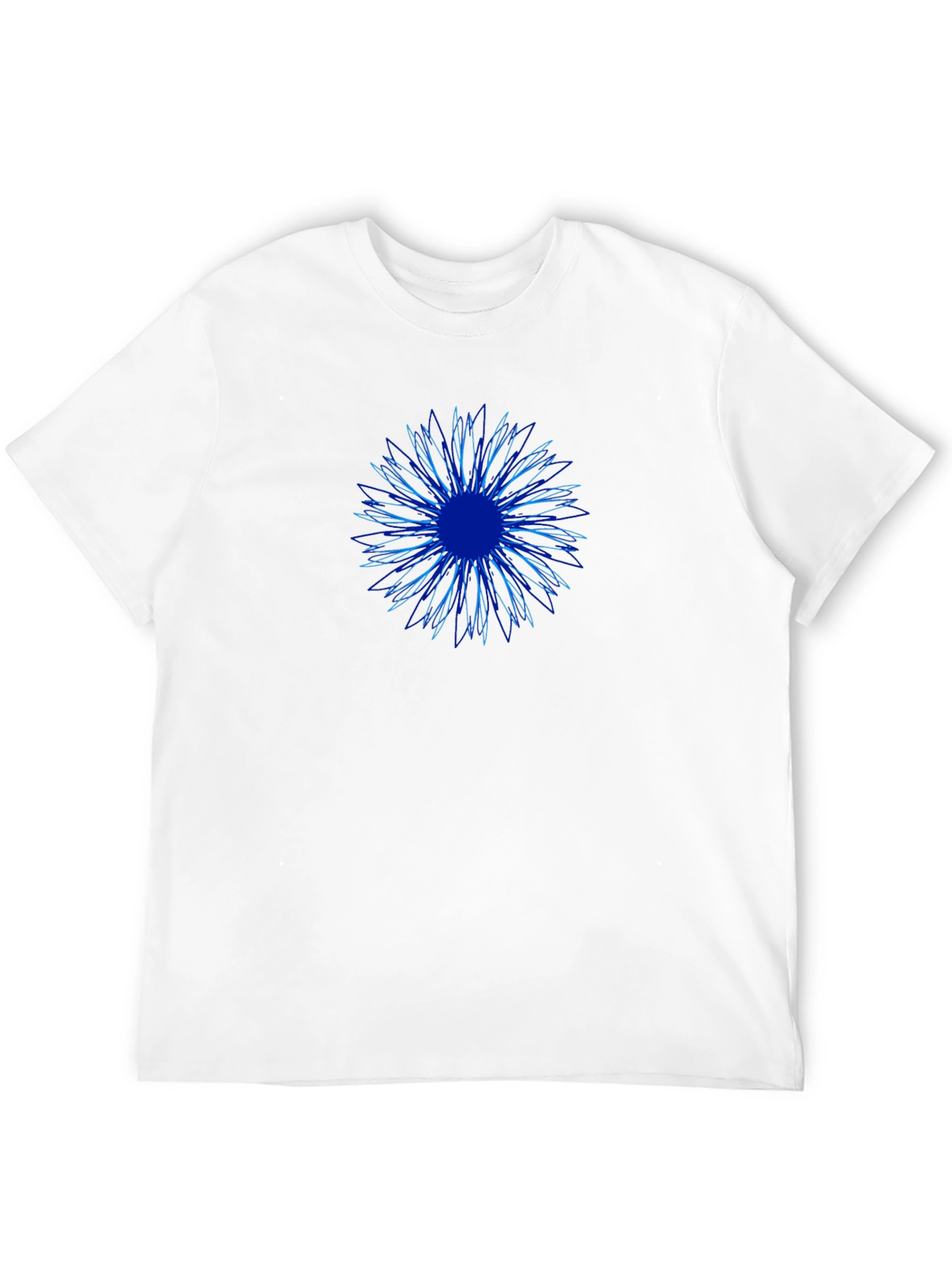 Abstract Blue Flower Graphic Print Black T-Shirt