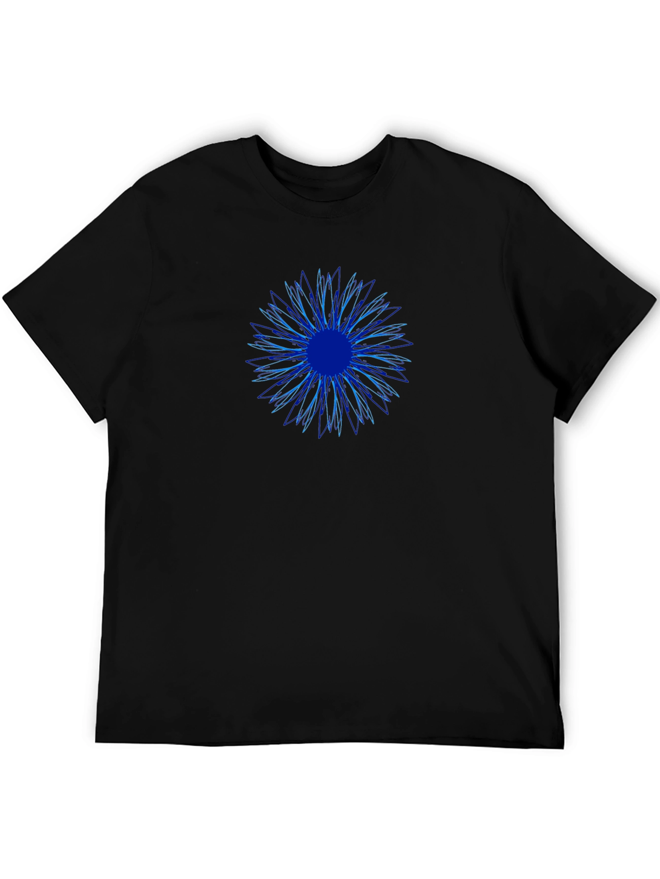 Abstract Blue Flower Graphic Print Black T-Shirt