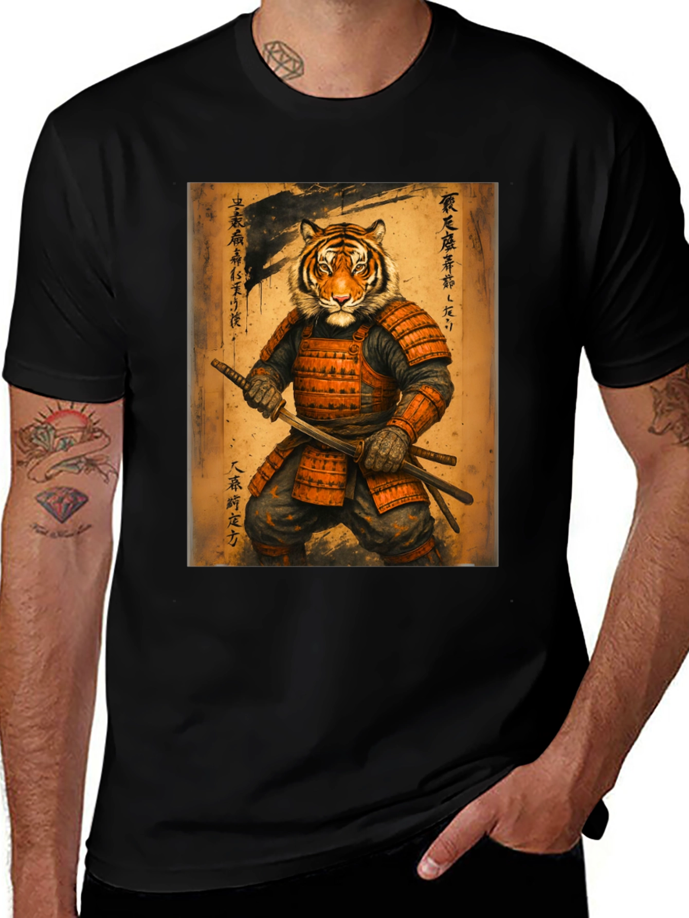 Samurai Tiger Graphic Tee - Unique Art Shirt