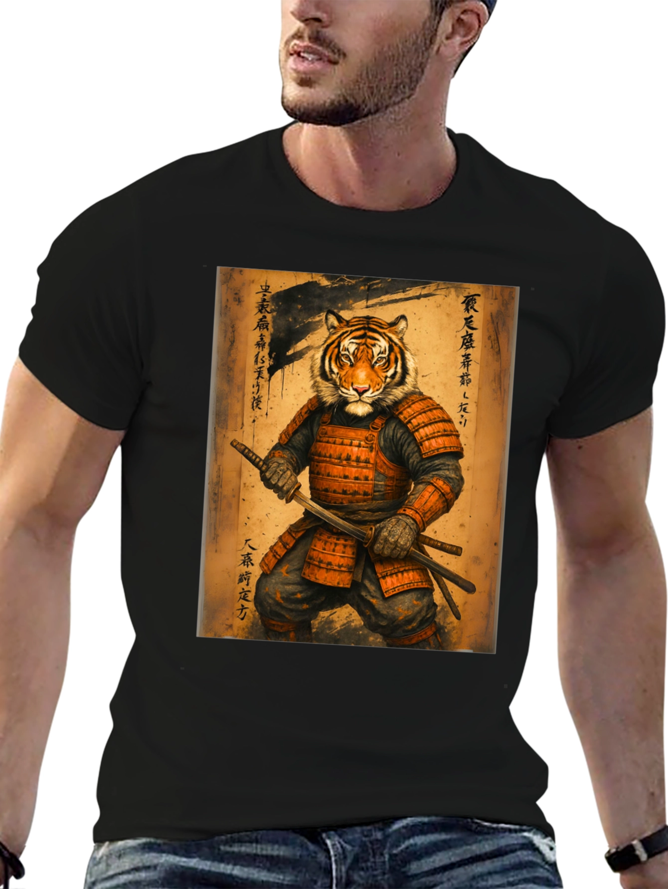 Samurai Tiger Graphic Tee - Unique Art Shirt