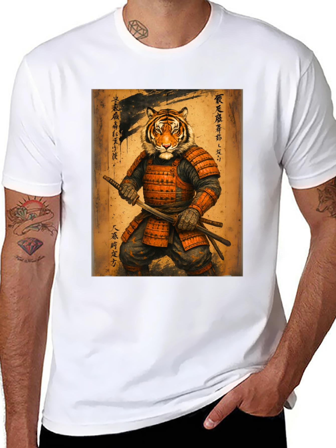 Samurai Tiger Graphic Tee - Unique Art Shirt