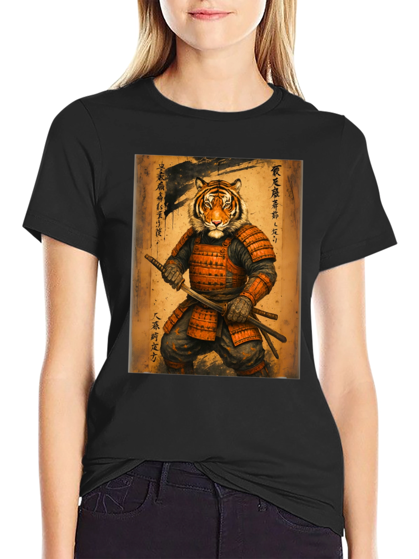 Samurai Tiger Graphic Tee - Unique Art Shirt