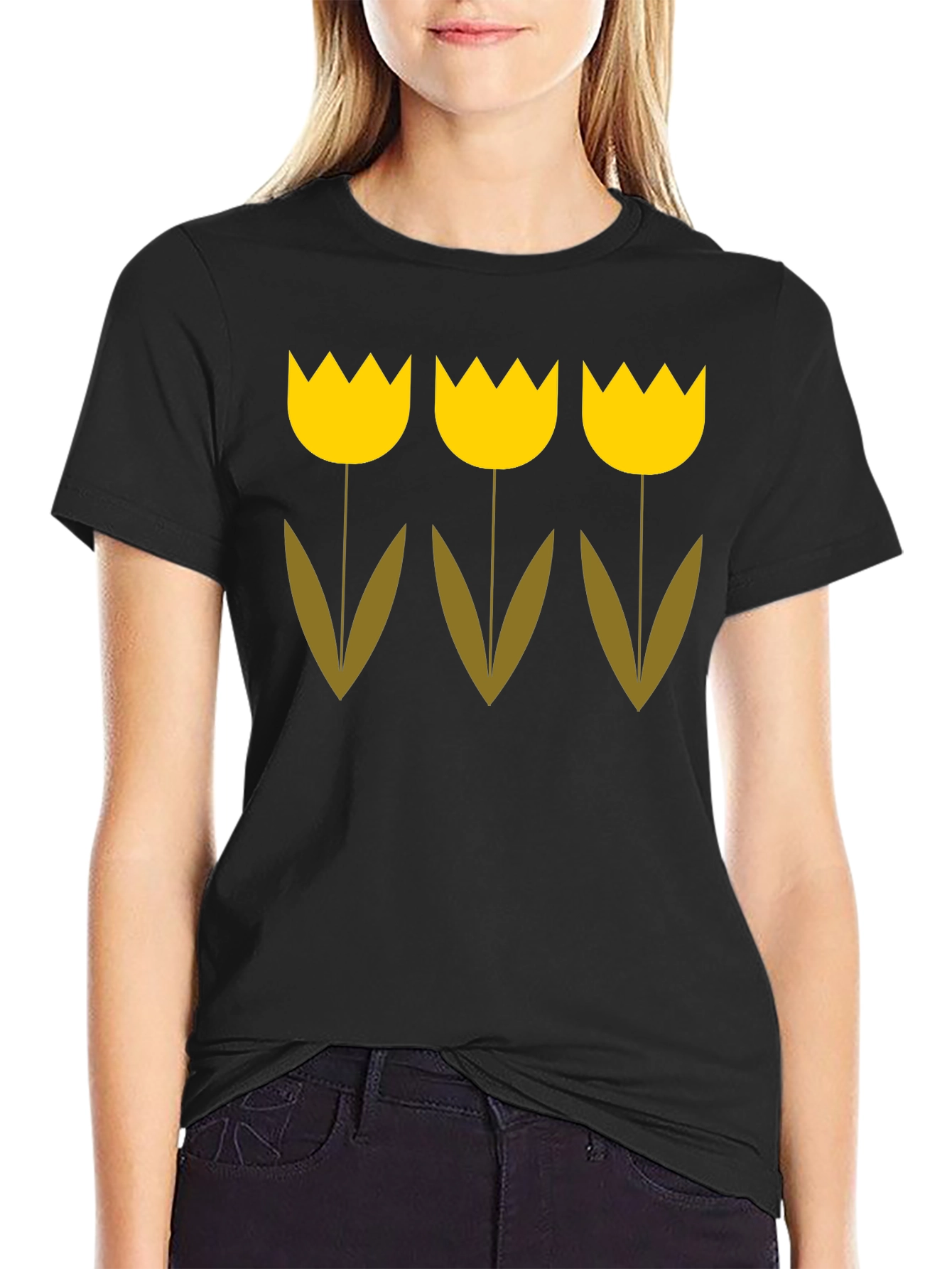 Tulip Graphic Tee - Black Cotton Blend