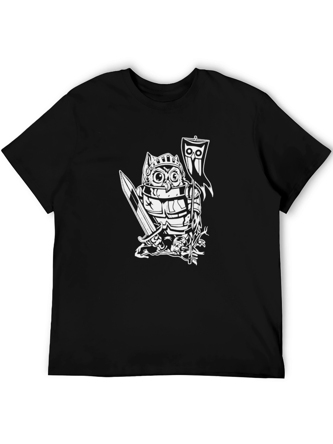 Owl Knight Graphic Tee - Black Cotton T-Shirt