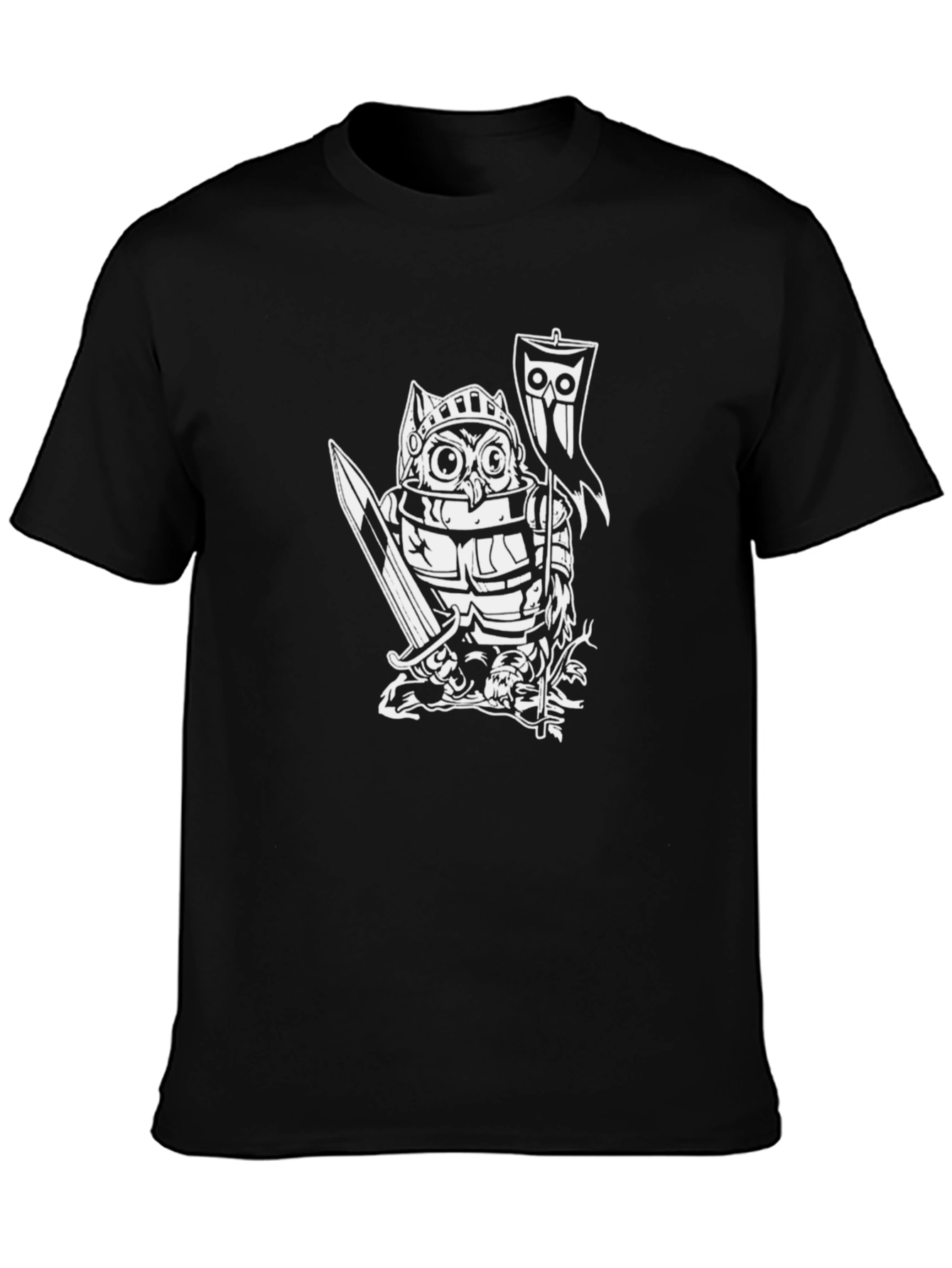 Owl Knight Graphic Tee - Black Cotton T-Shirt