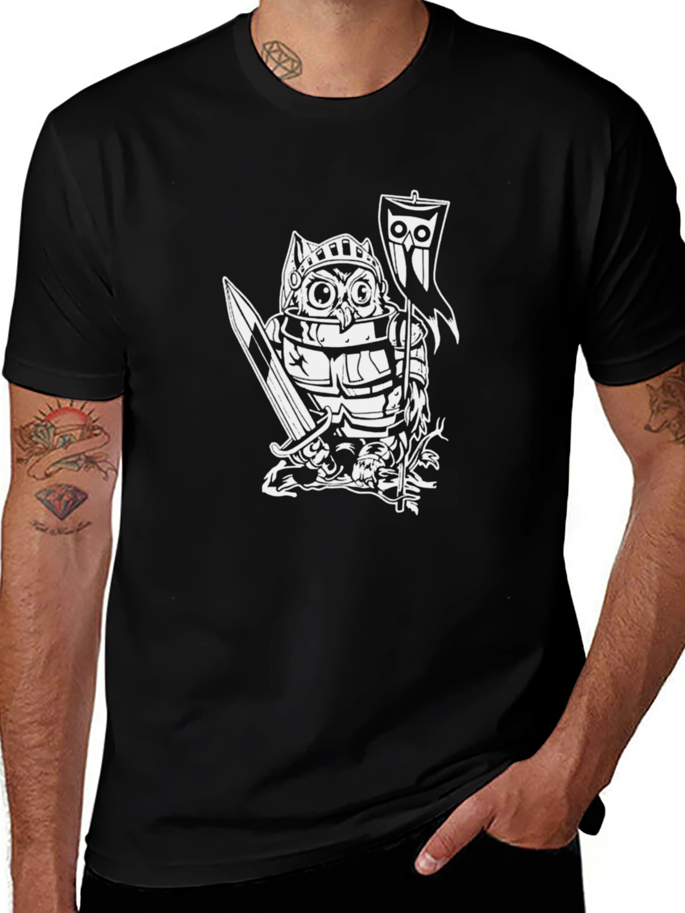 Owl Knight Graphic Tee - Black Cotton T-Shirt