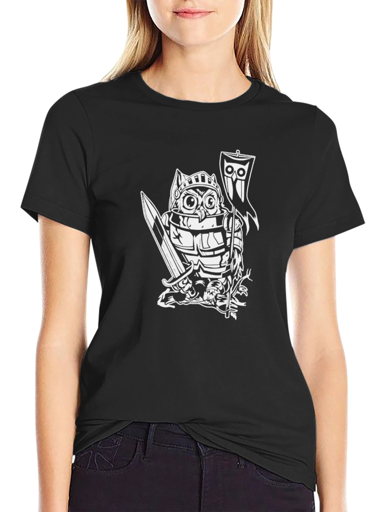 Owl Knight Graphic Tee - Black Cotton T-Shirt