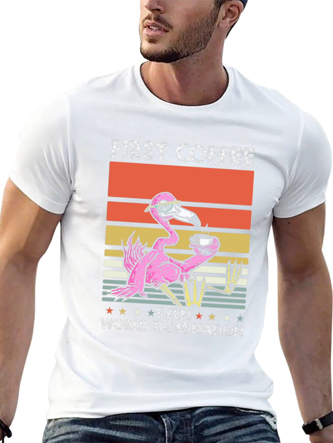 First Coffee Then World Domination Flamingo T-Shirt