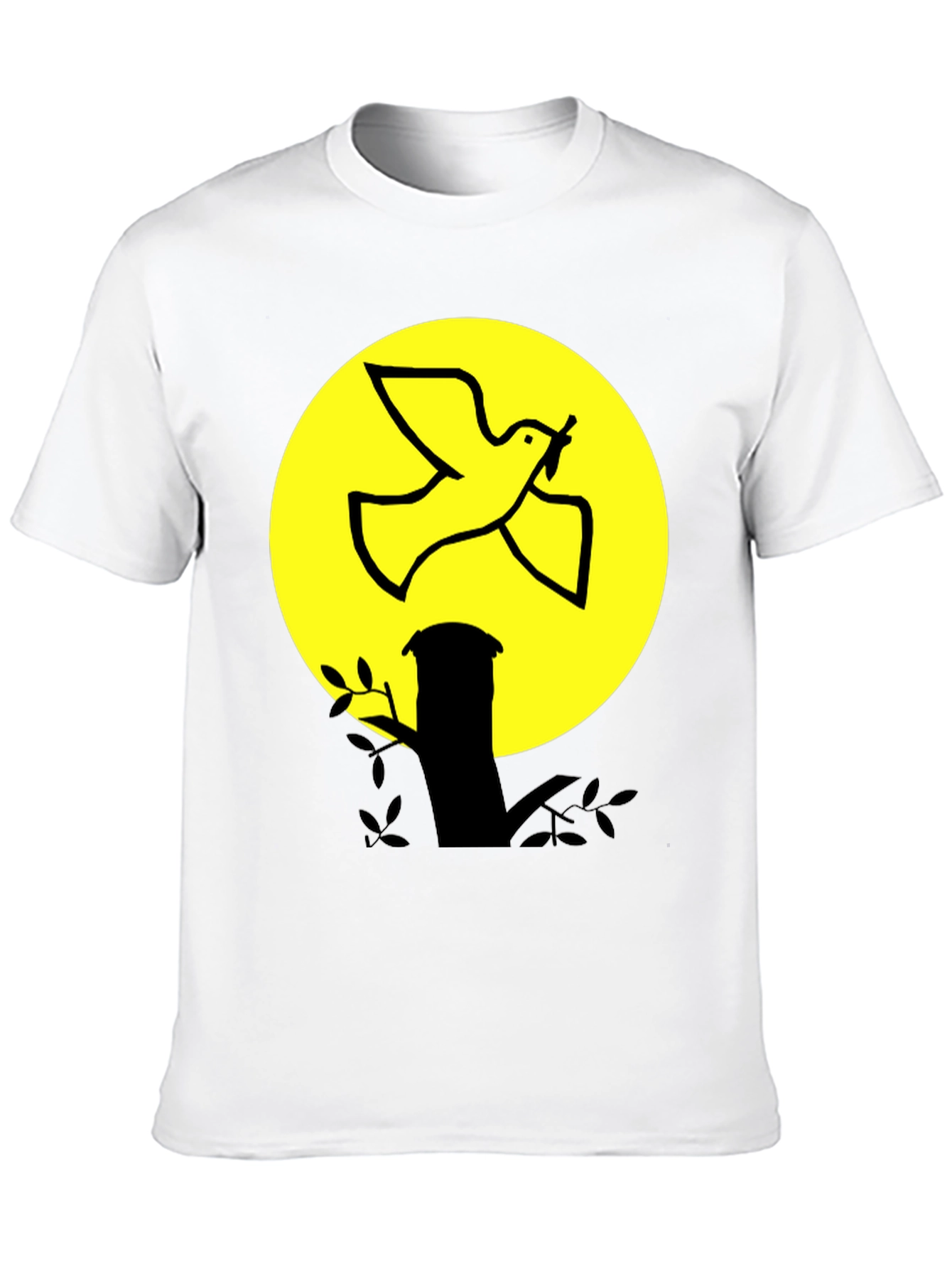 Dove and Moon Graphic Print Black T-Shirt