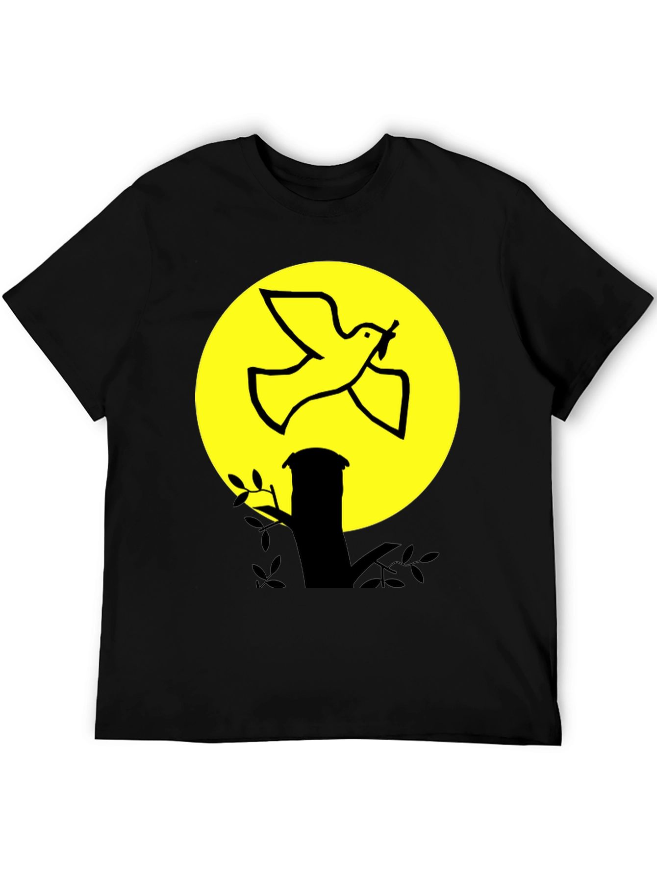 Dove and Moon Graphic Print Black T-Shirt