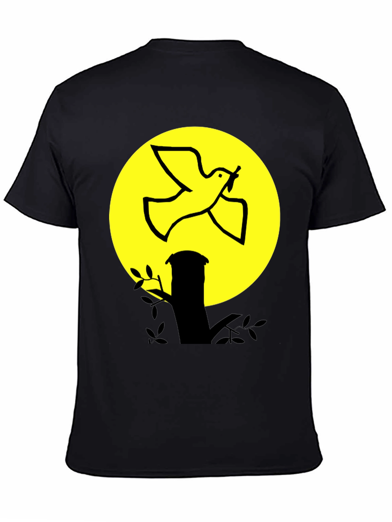 Dove and Moon Graphic Print Black T-Shirt