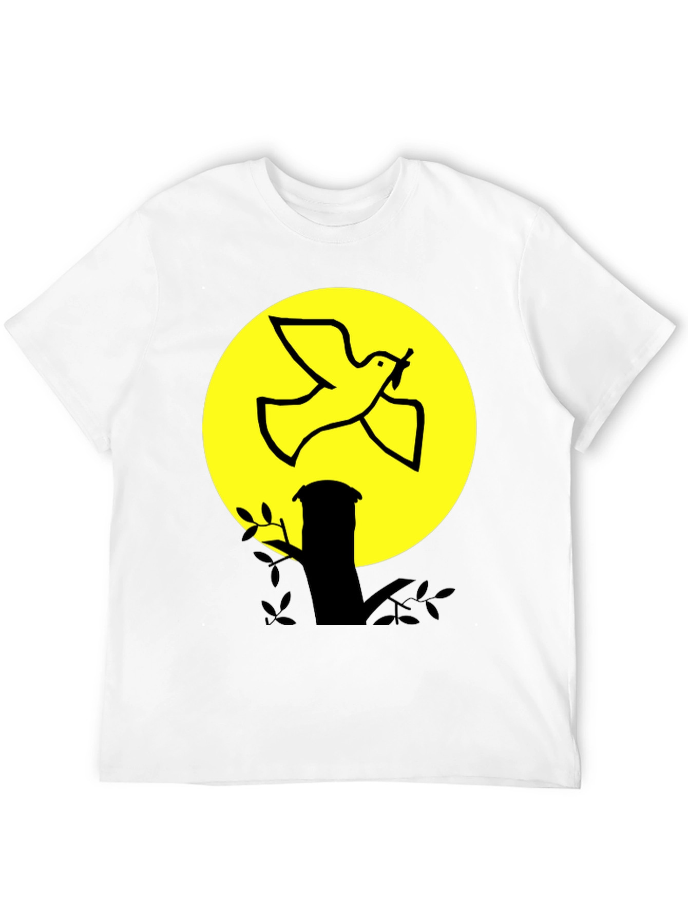 Dove and Moon Graphic Print Black T-Shirt