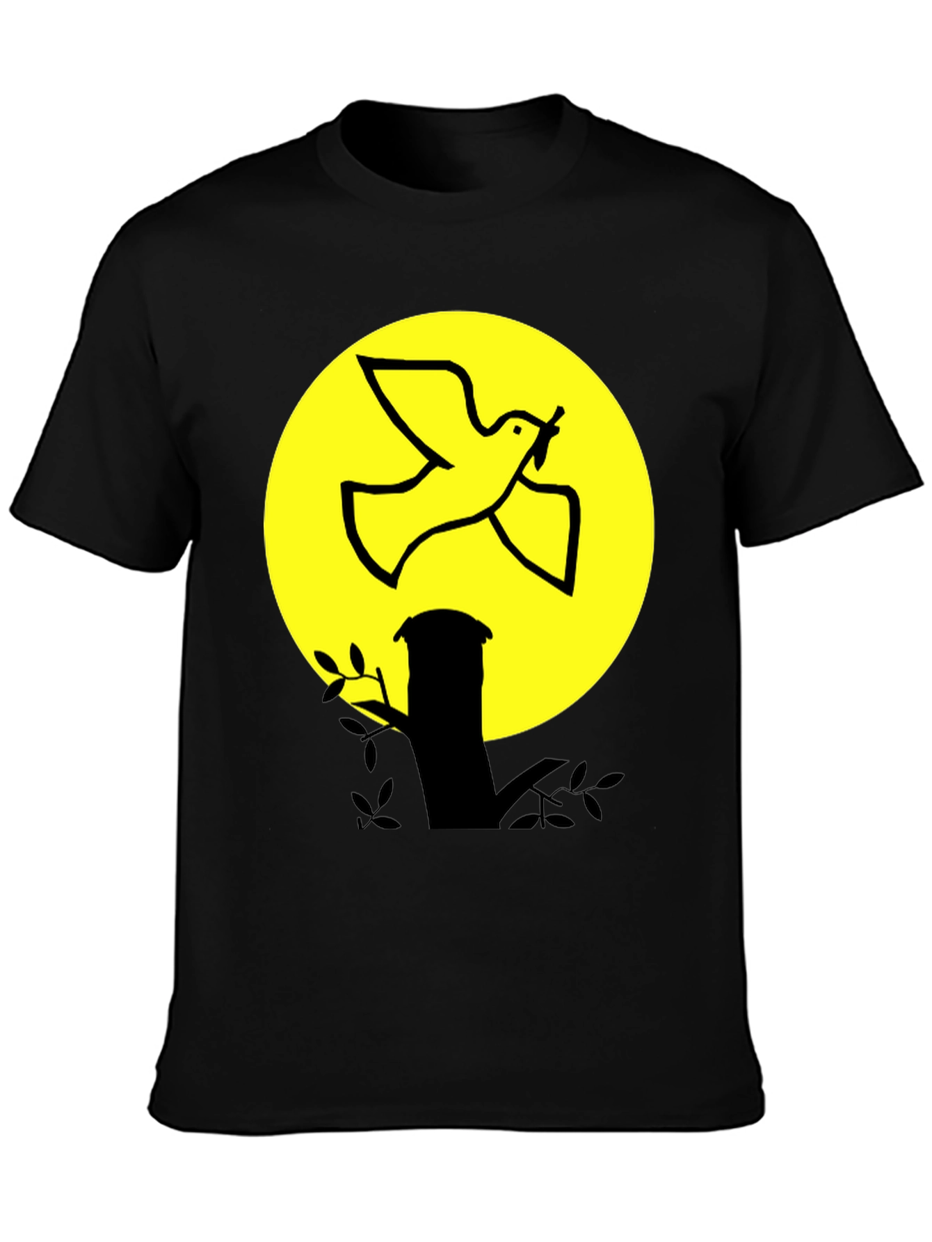 Dove and Moon Graphic Print Black T-Shirt