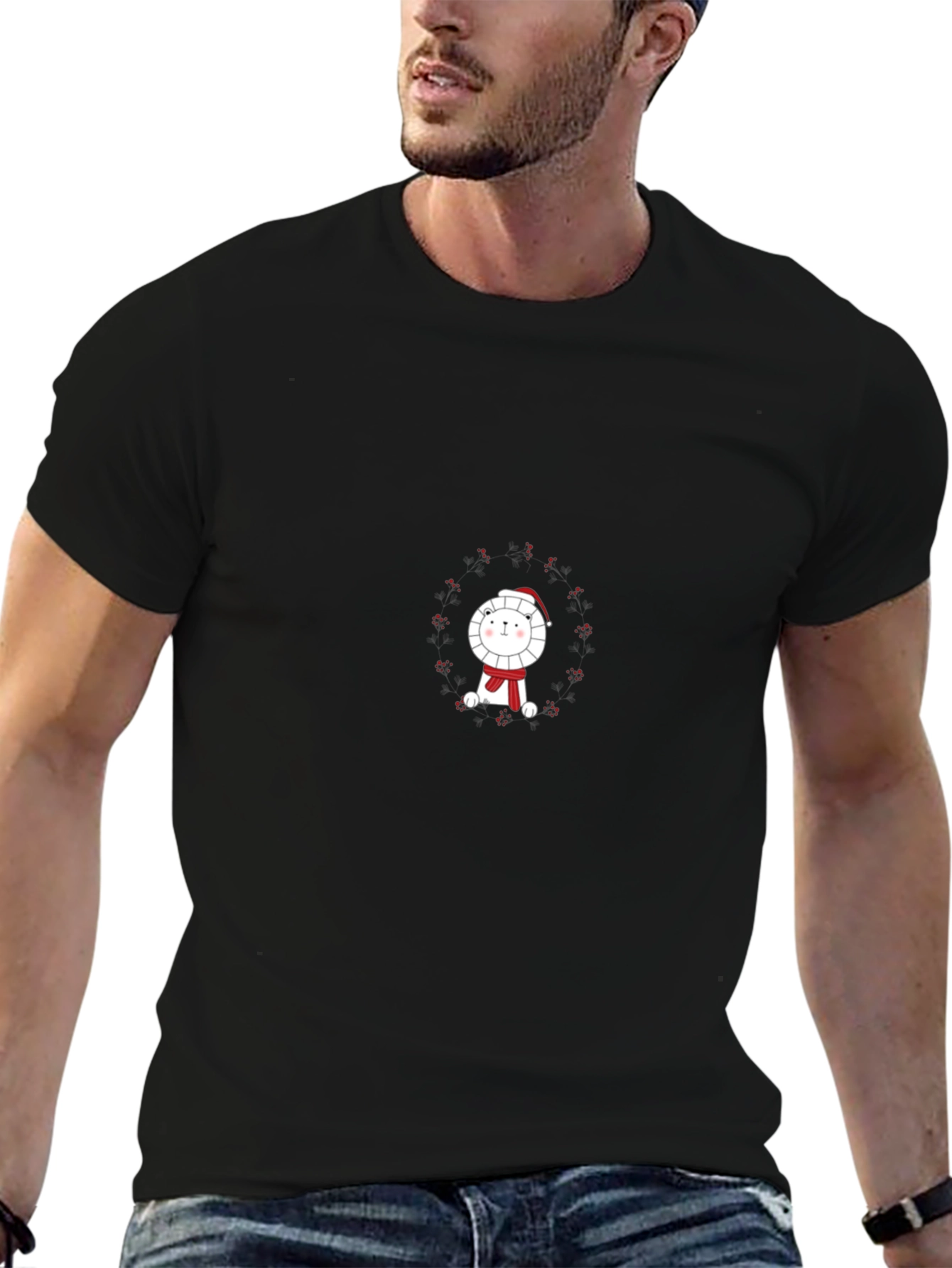 Festive Lion Graphic Tee - Cozy Holiday Style