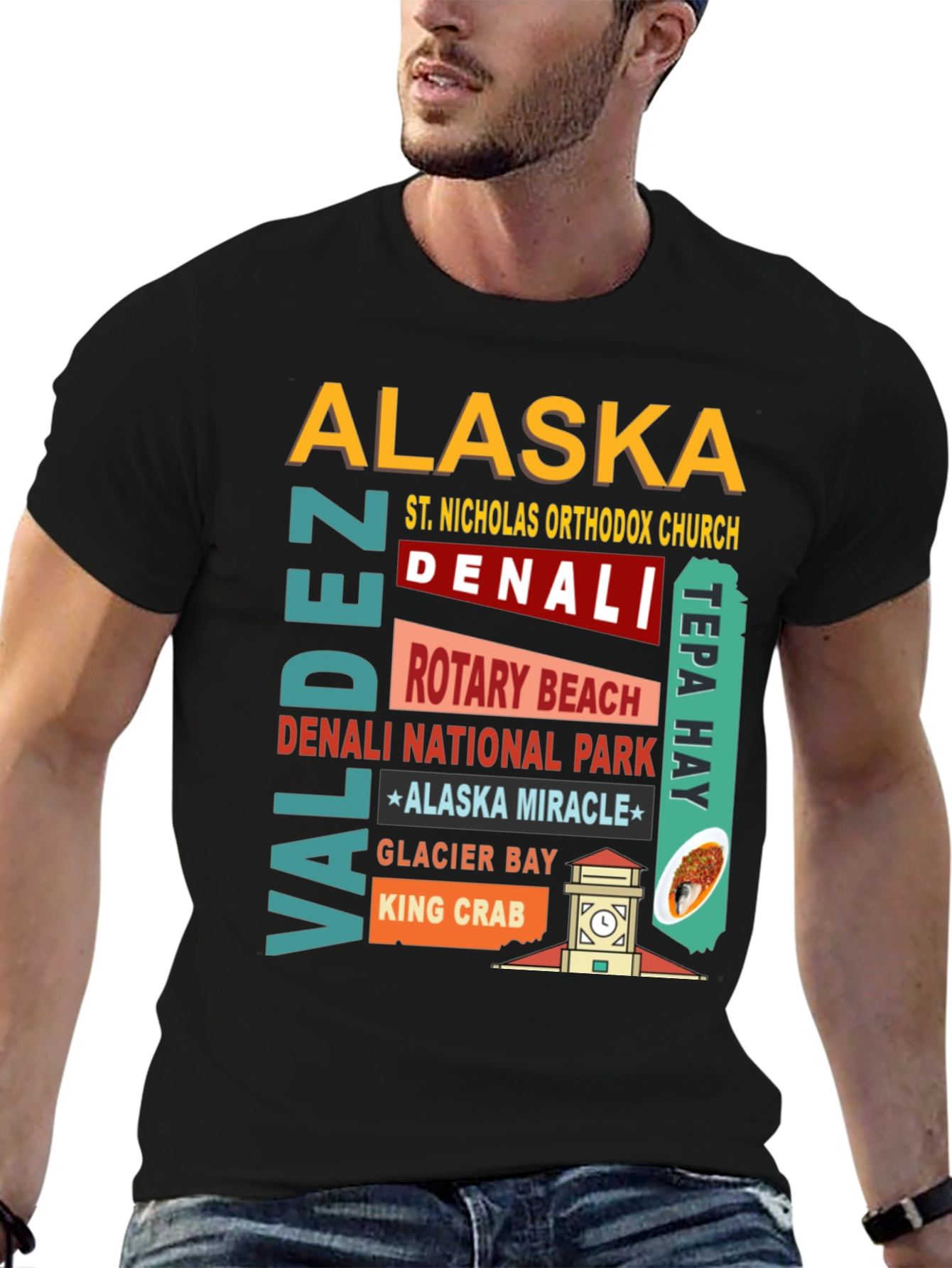 Alaska Landmarks Black T-Shirt