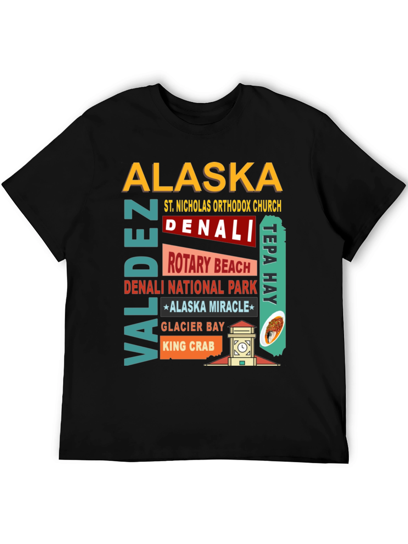 Alaska Landmarks Black T-Shirt