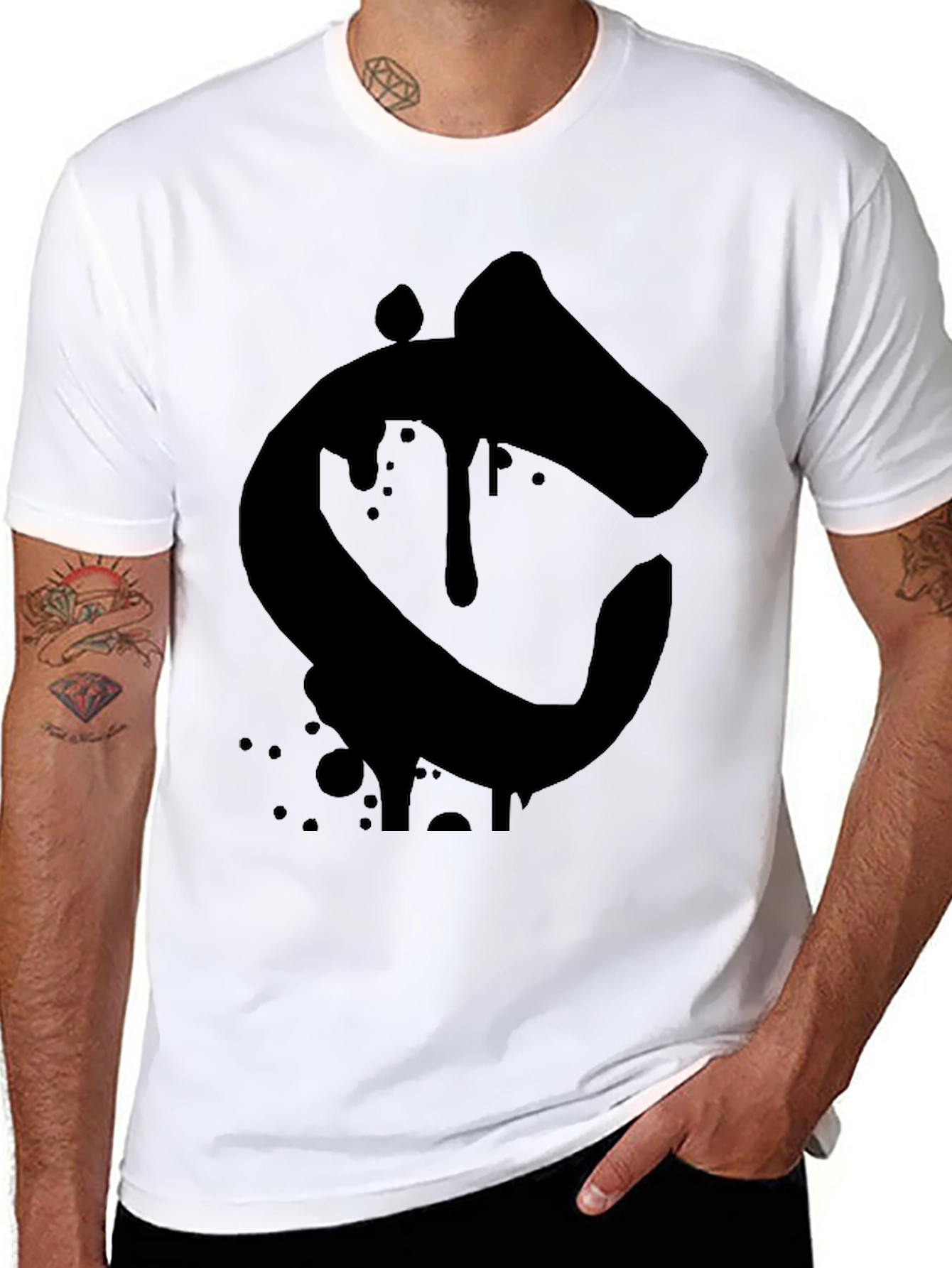 Mens Black Graphic Tee - Abstract Letter C
