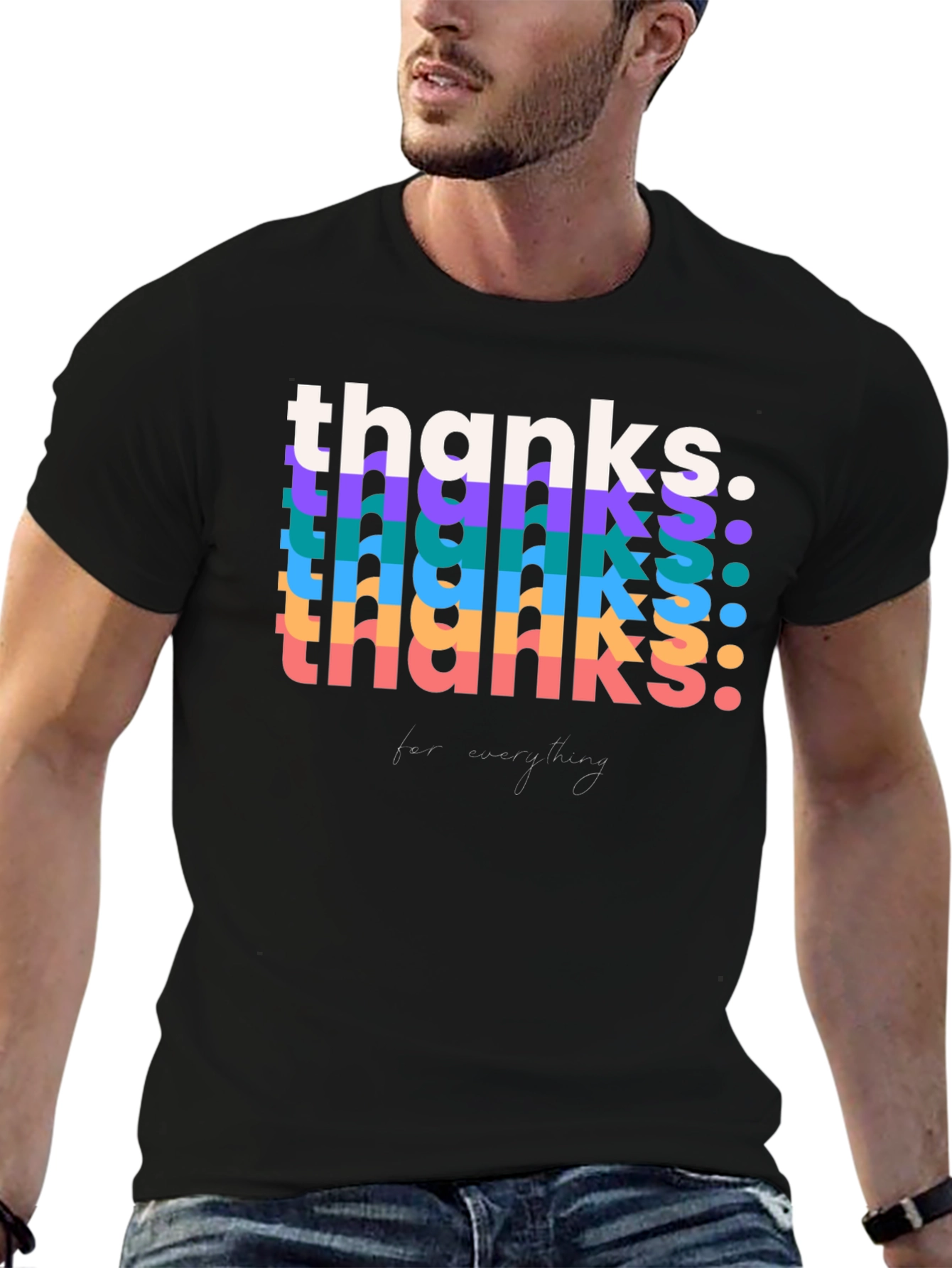 Retro Thanks Graphic Tee - Black