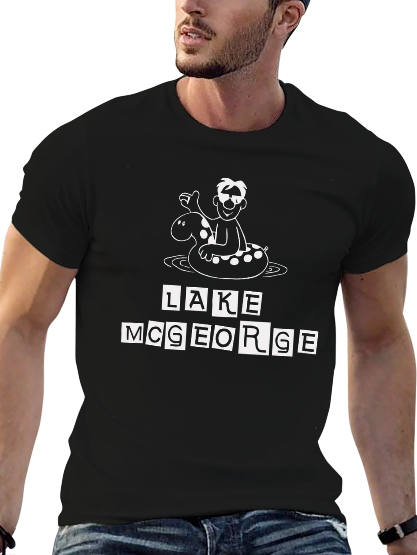 Lake McGeorge Cartoon Black T-Shirt