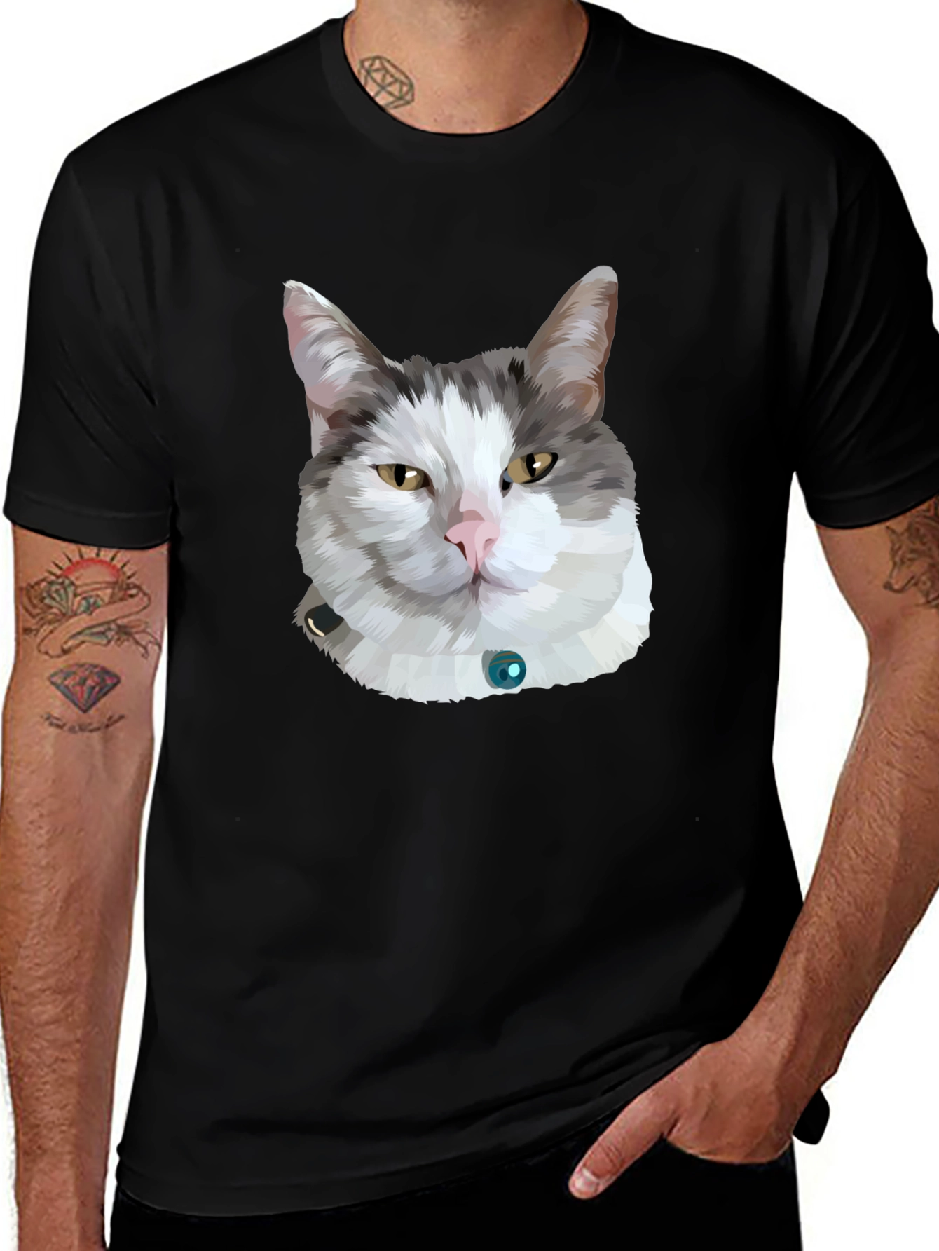 Cat Portrait Graphic Tee - Black Unisex T-Shirt