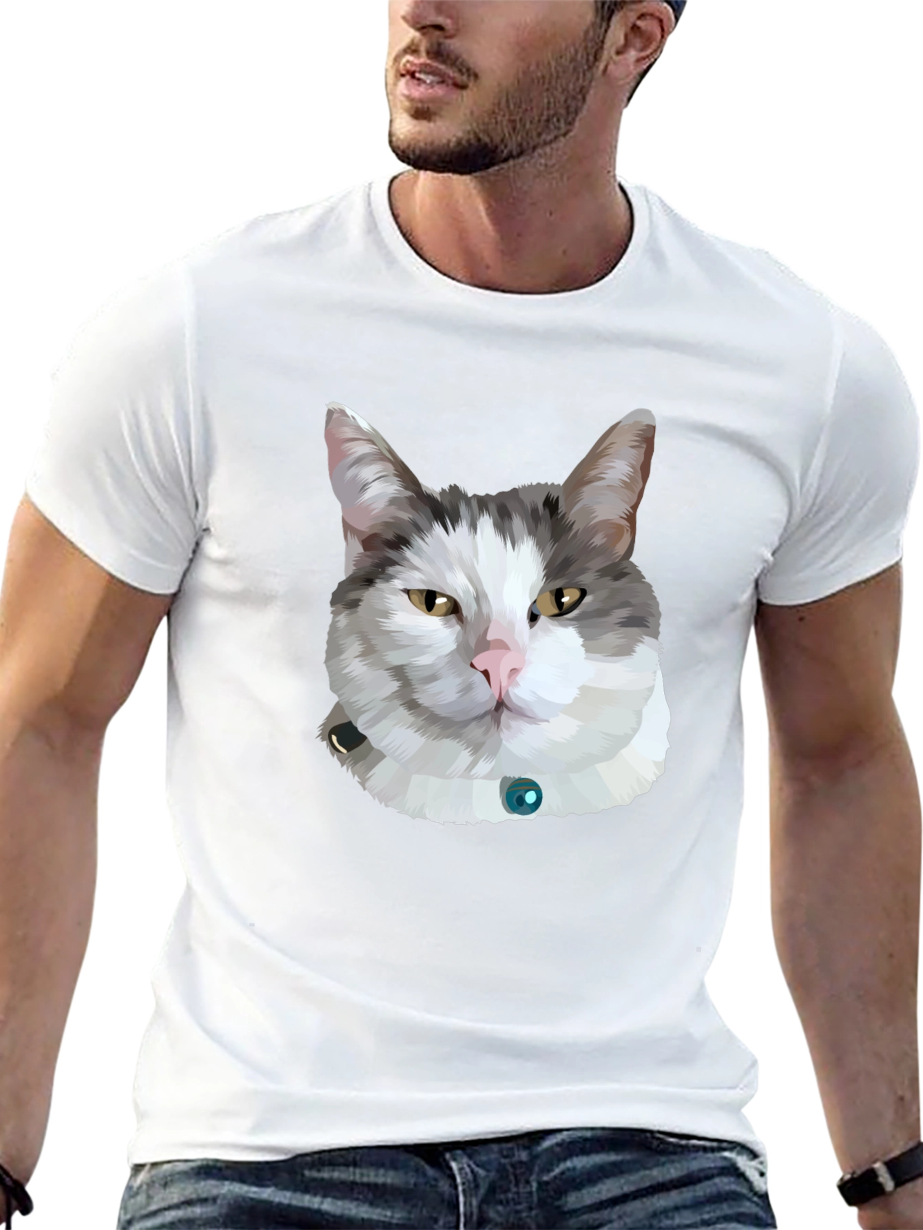 Cat Portrait Graphic Tee - Black Unisex T-Shirt