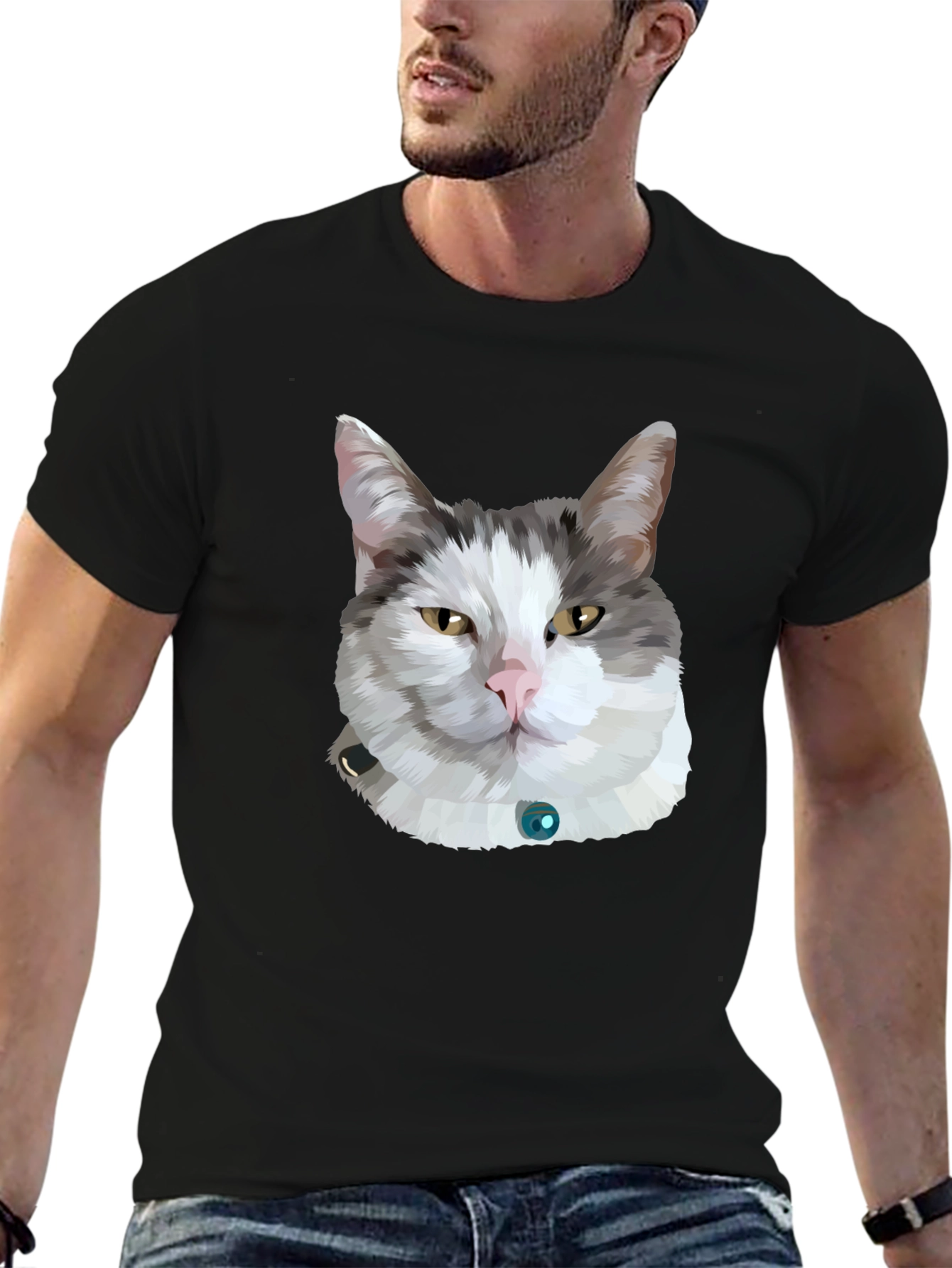 Cat Portrait Graphic Tee - Black Unisex T-Shirt