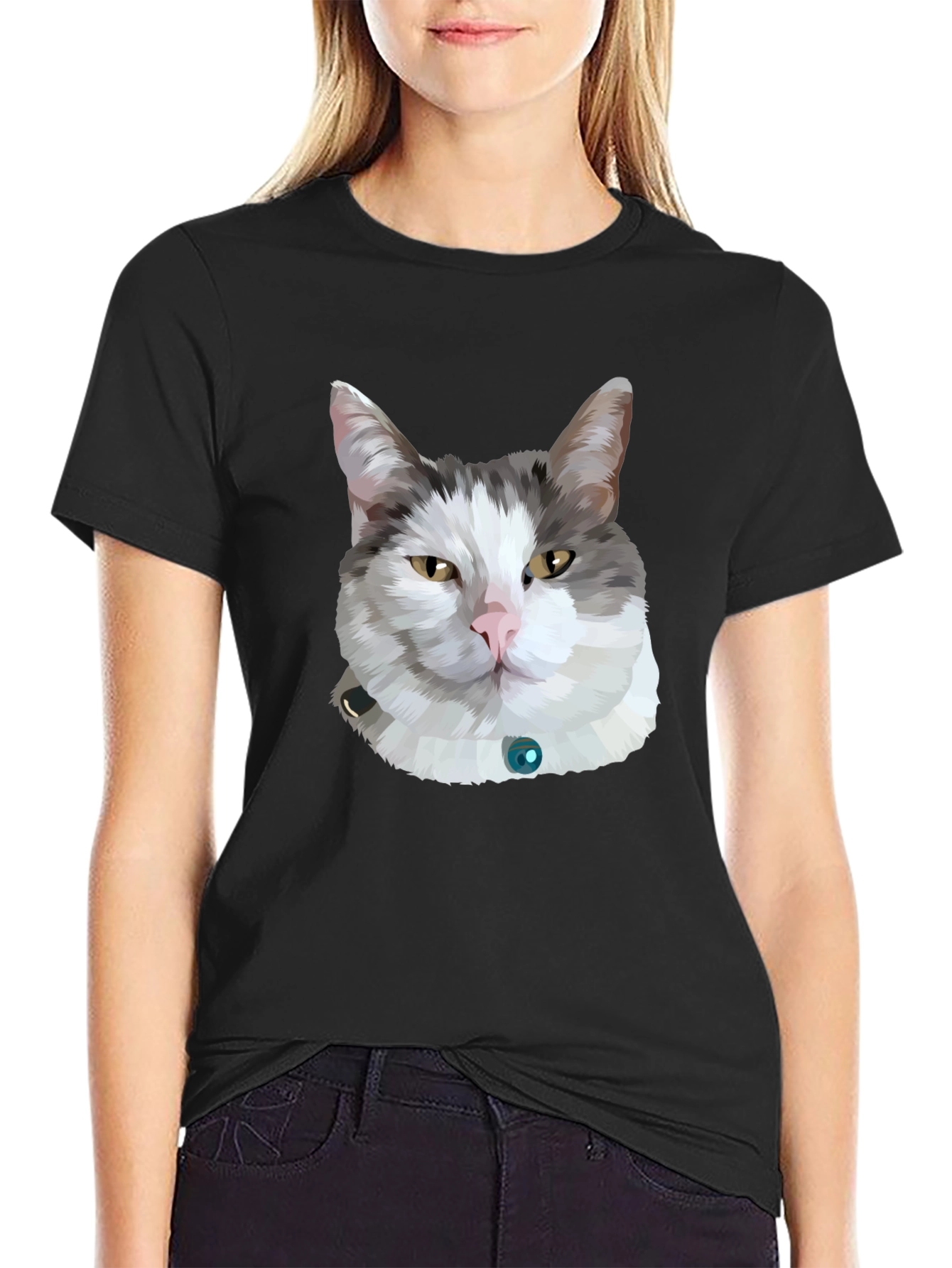 Cat Portrait Graphic Tee - Black Unisex T-Shirt
