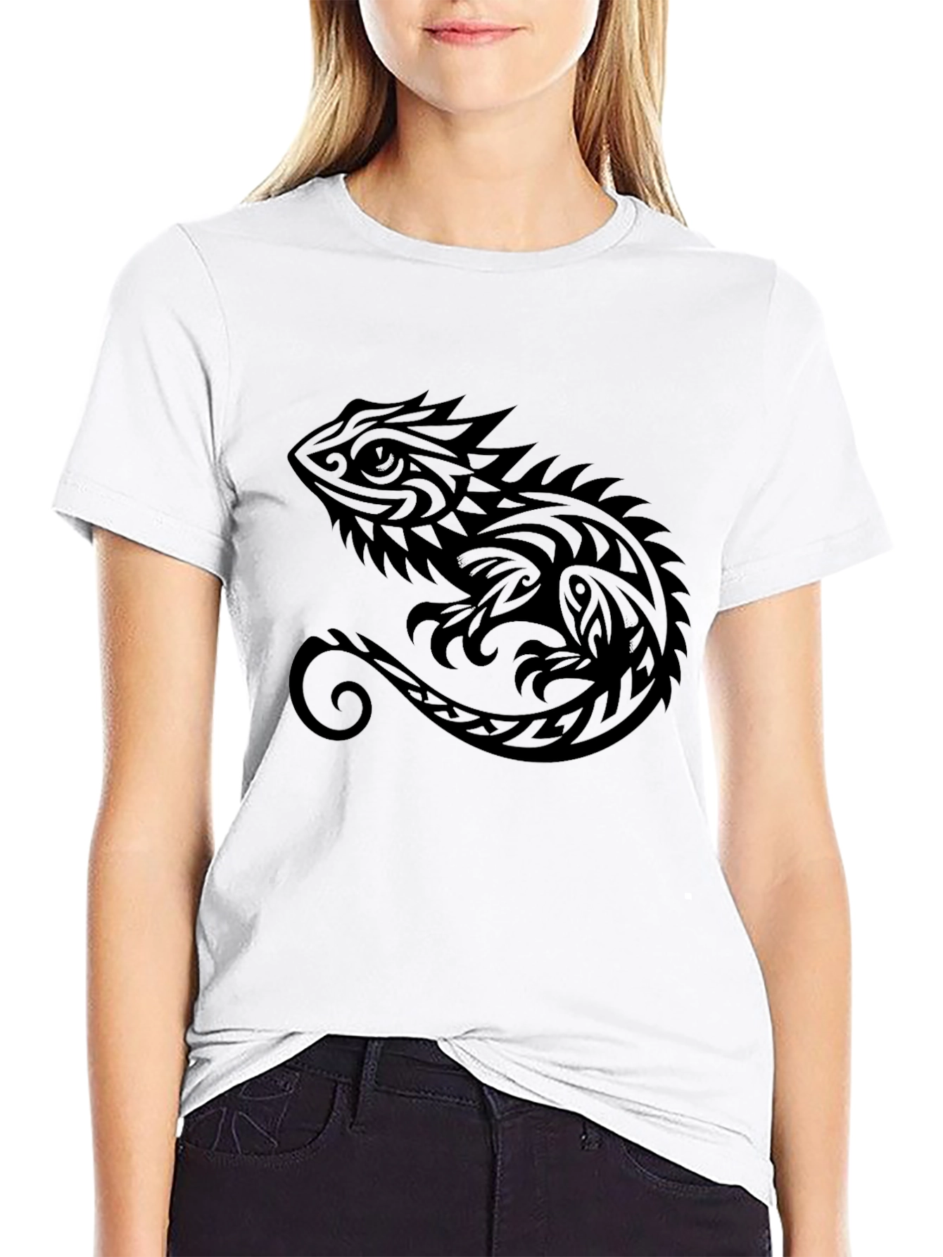 Tribal Lizard Graphic Tee - Stylish Mens Black T-Shirt