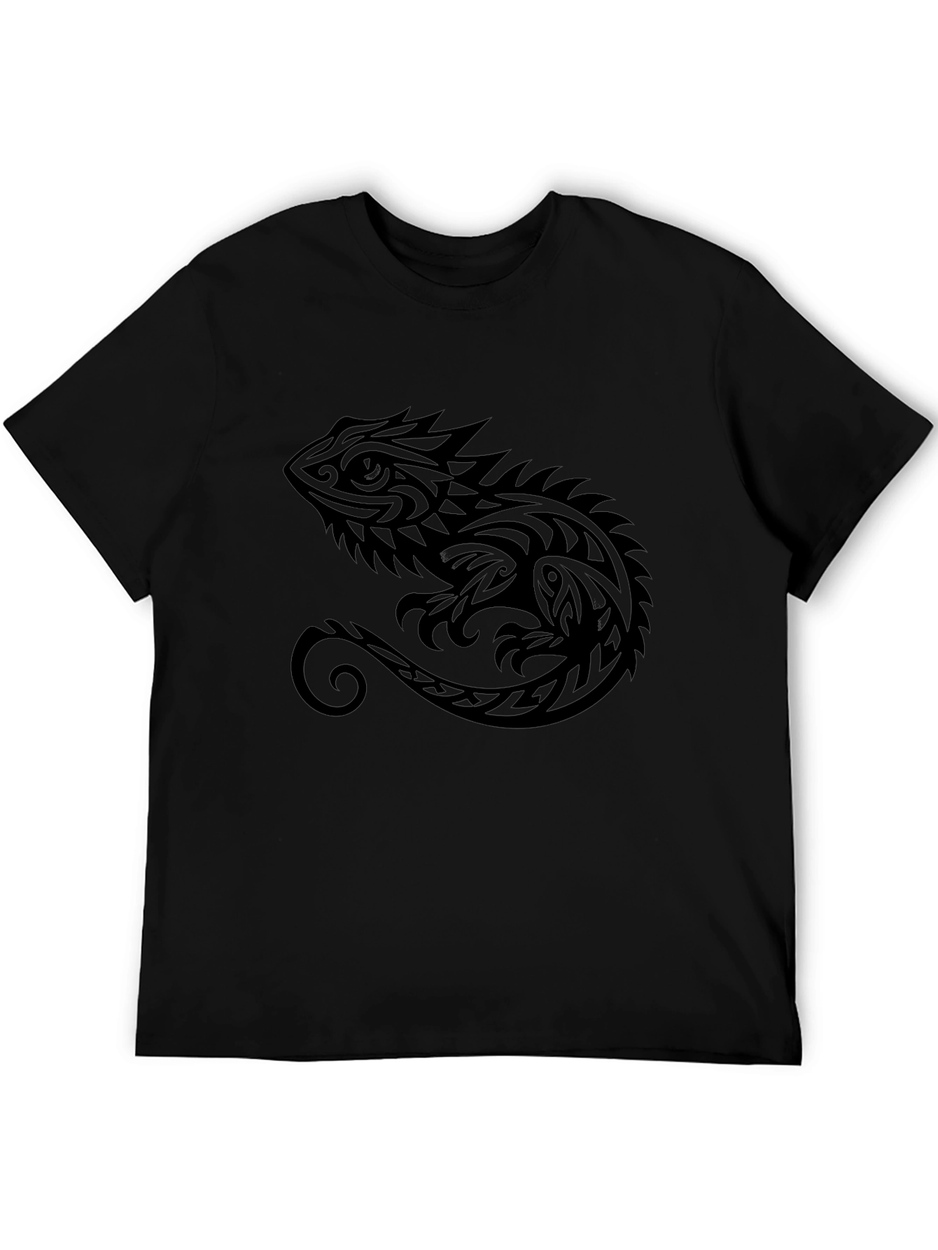 Tribal Lizard Graphic Tee - Stylish Mens Black T-Shirt