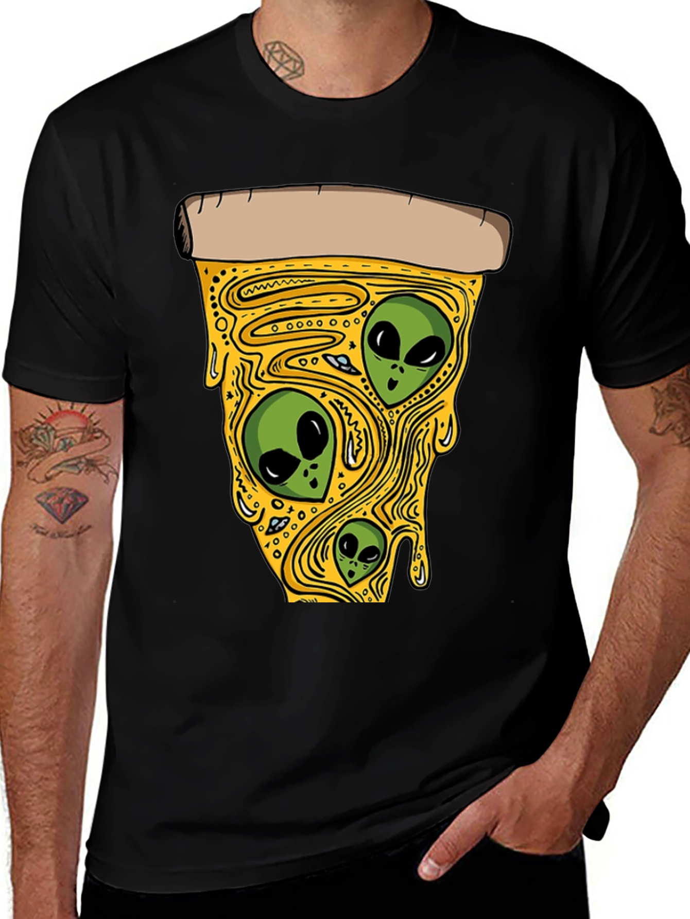 Alien Pizza Graphic Tee - Black