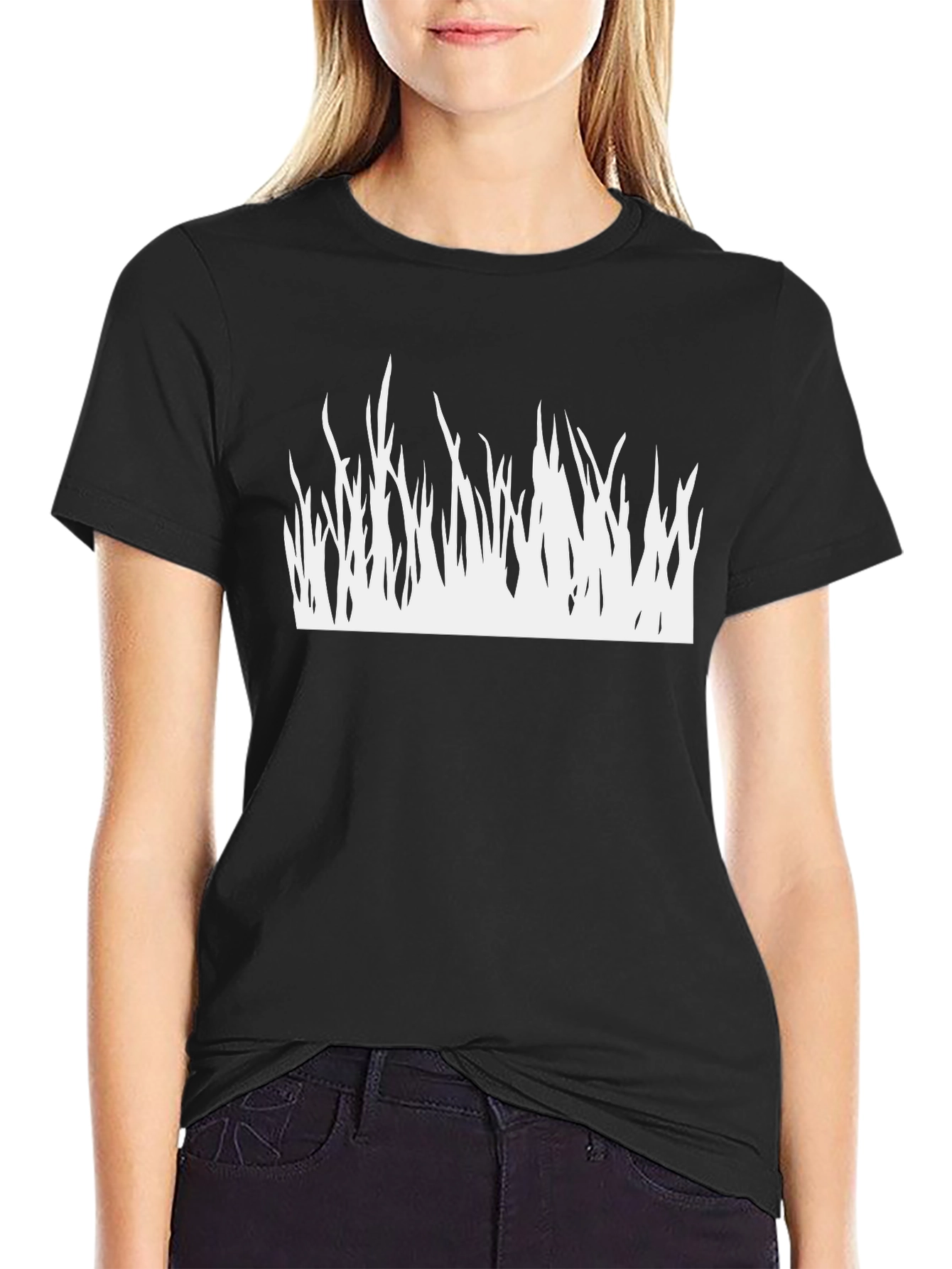 Mens Black T-Shirt - Grass Design