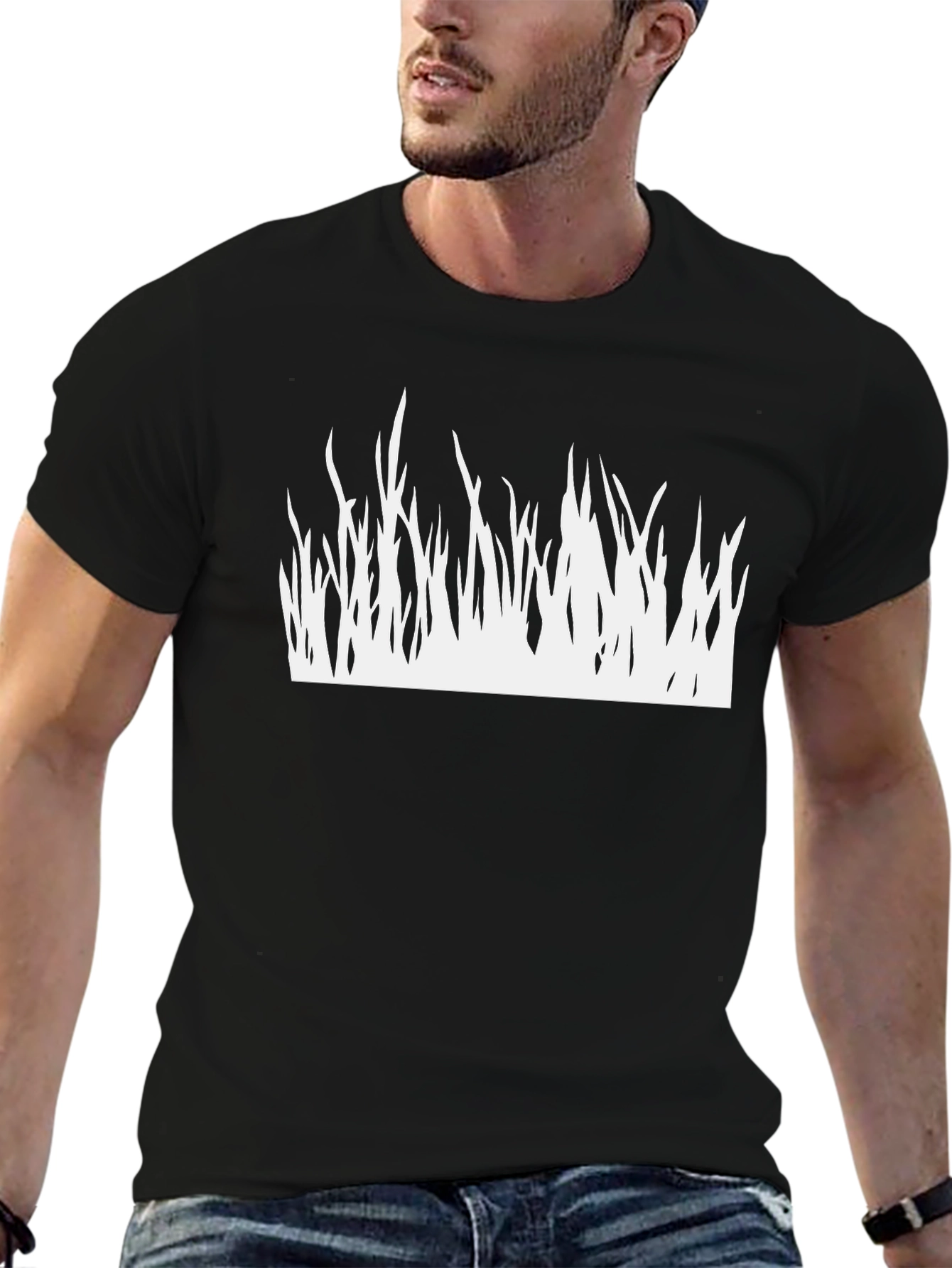 Mens Black T-Shirt - Grass Design