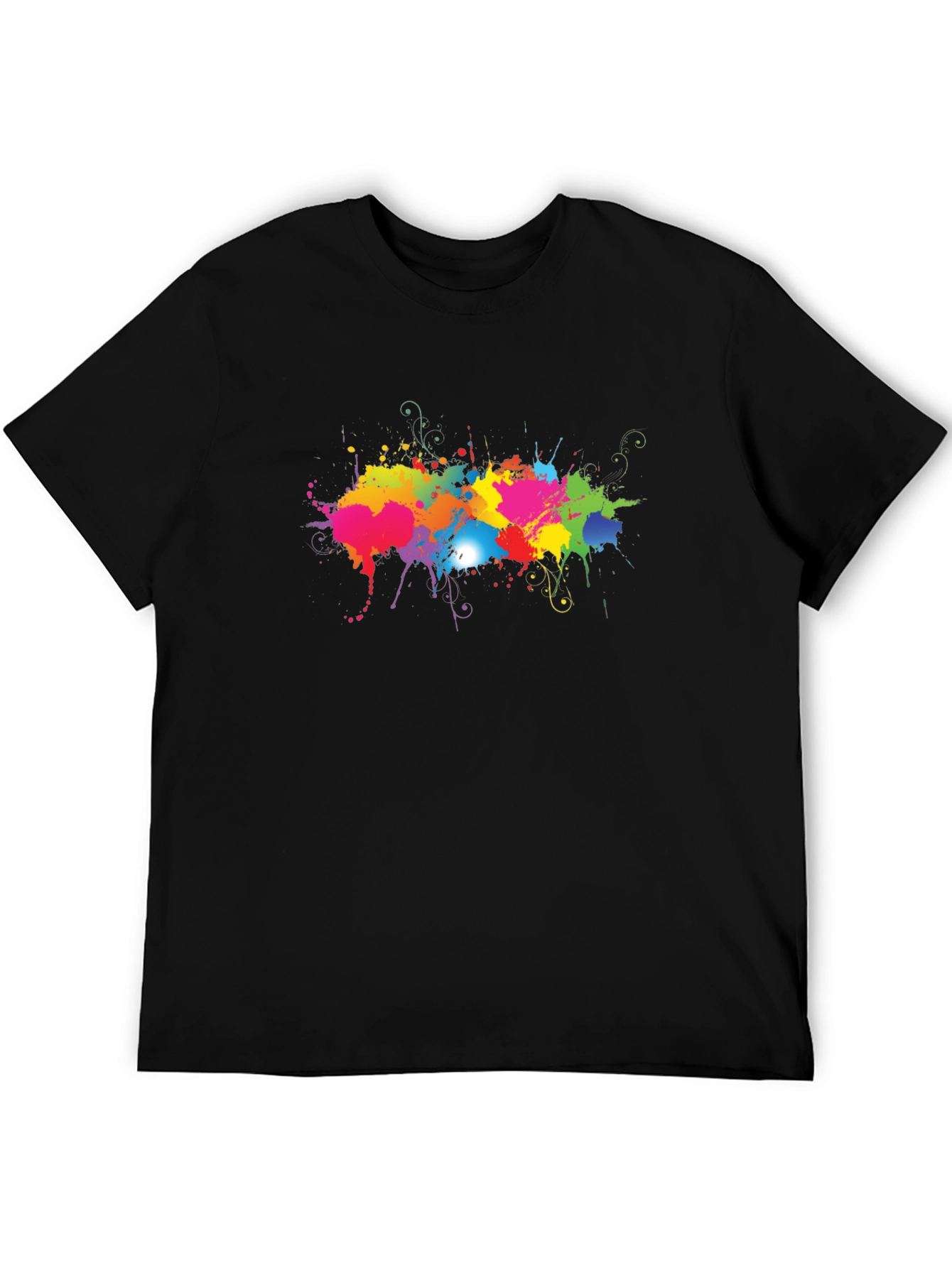 Vibrant Splatter Print Black T-Shirt
