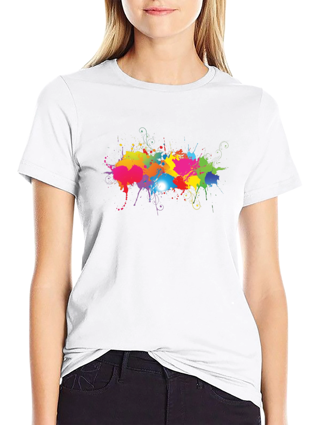 Vibrant Splatter Print Black T-Shirt