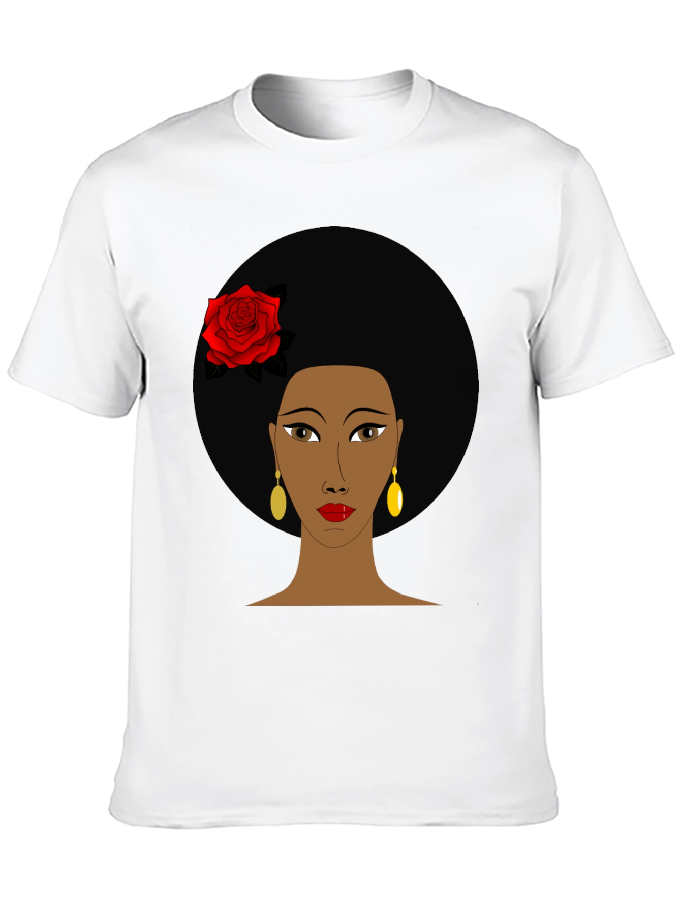Afro Woman Rose Graphic Tee - Stylish Black T-Shirt