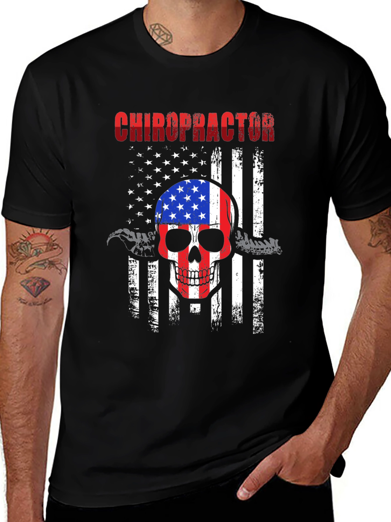 Chiropractor Skull Flag Graphic Tee