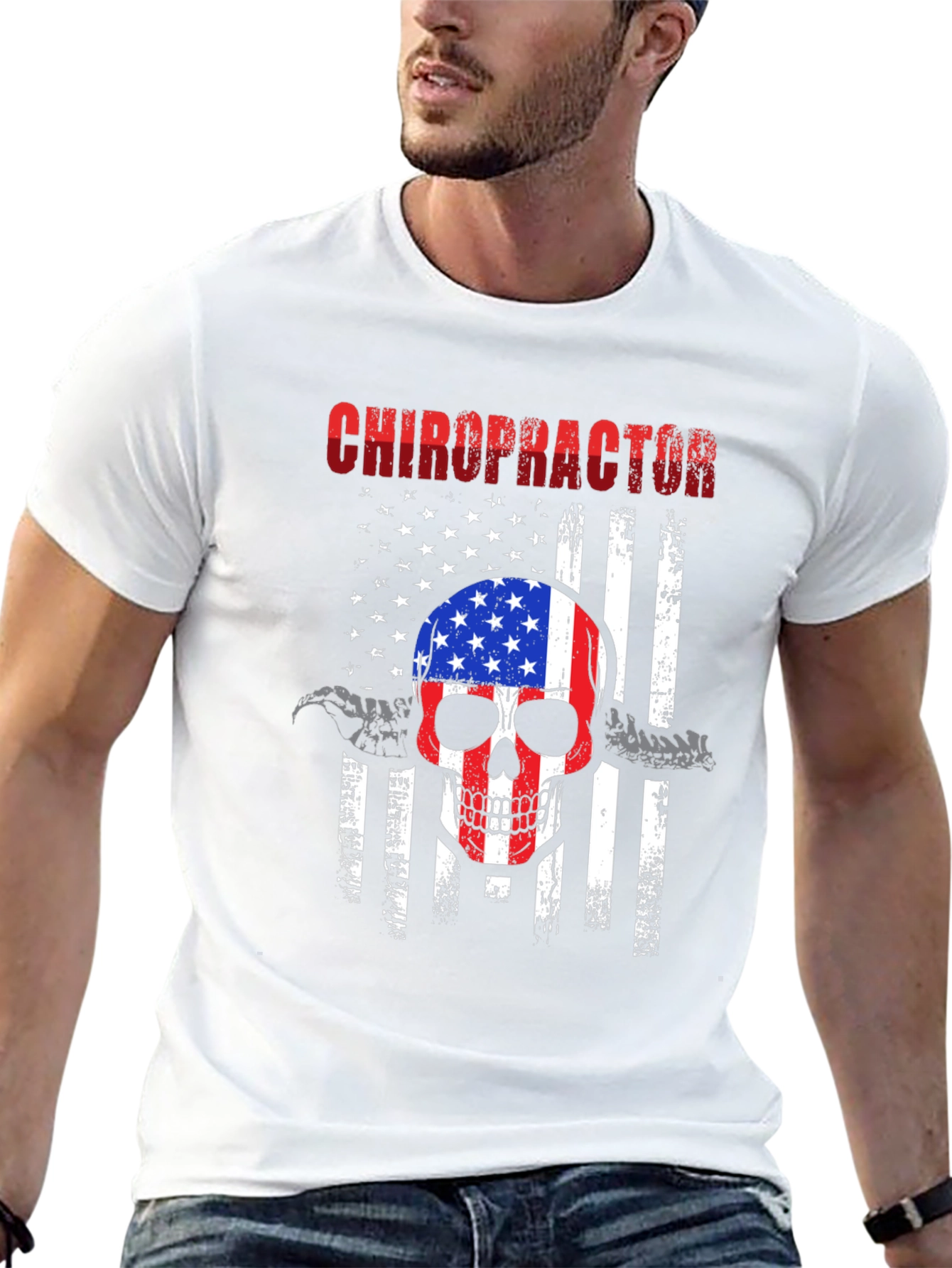 Chiropractor Skull Flag Graphic Tee