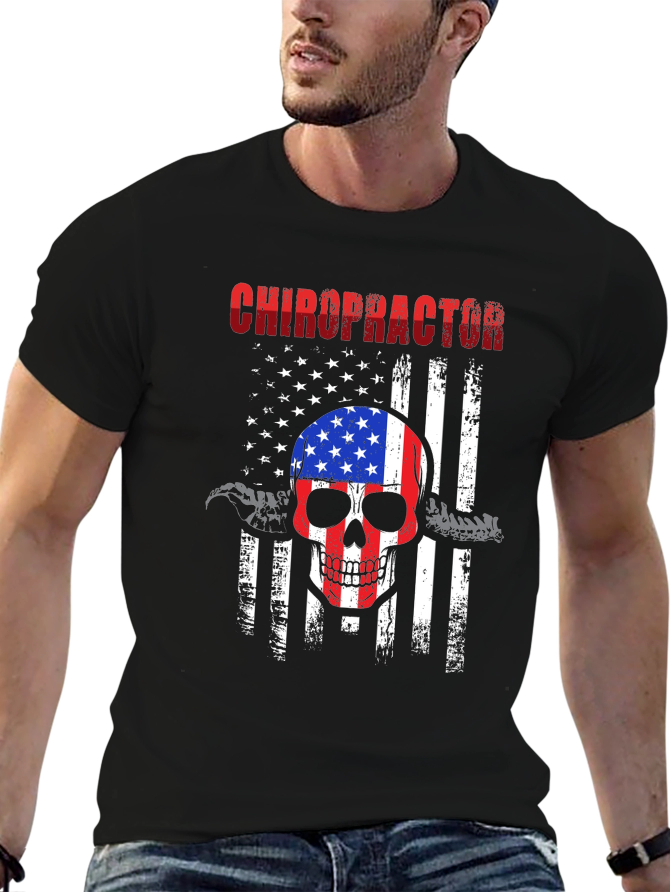 Chiropractor Skull Flag Graphic Tee